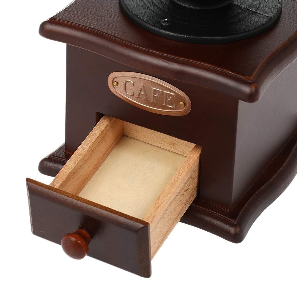 Vintage Cast Iron Manual Coffee Grinder - Adjustable Hand Crank Mill with Grind Settings & Drawer - 11.5 x 11.5 x 26 cm - Perfect for Home, Office, Camping & Travel Brewing