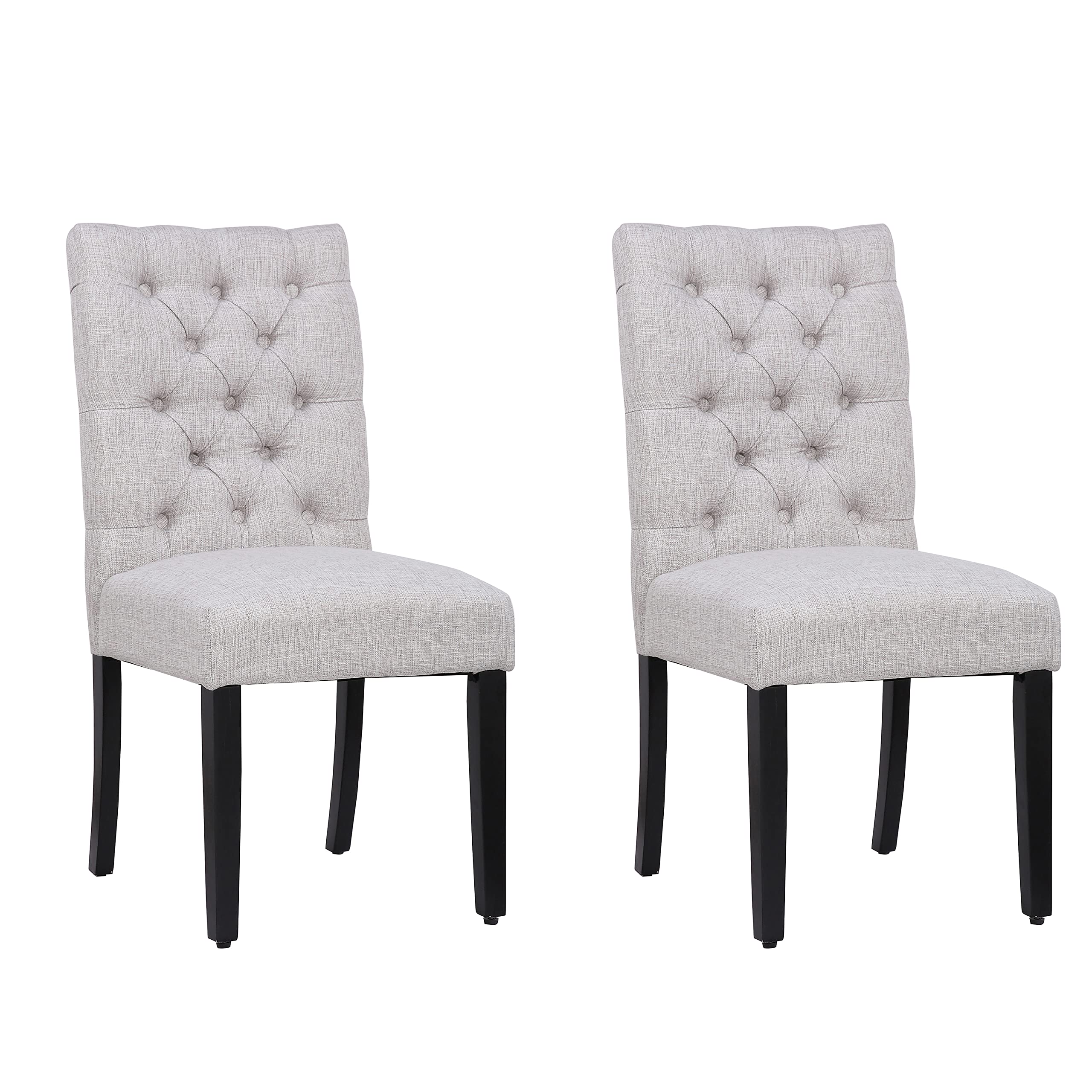 WestinTrends Hayes Tufted Dining Chairs Set of 2 - Linen Upholstered Kitchen & Dining Room Chairs with Solid Wood Legs, Light Gray - Perfect for Modern Farmhouse, Breakfast Nook & Formal Dining Room Decor