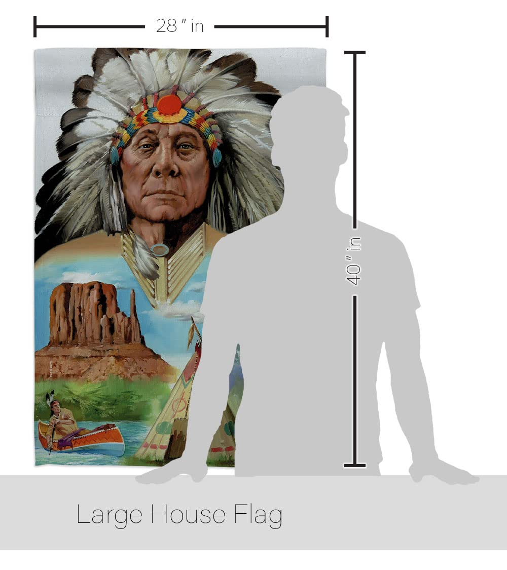 Native American Patriotic House Flag Set 28x40 with Pole - Outdoor Decor