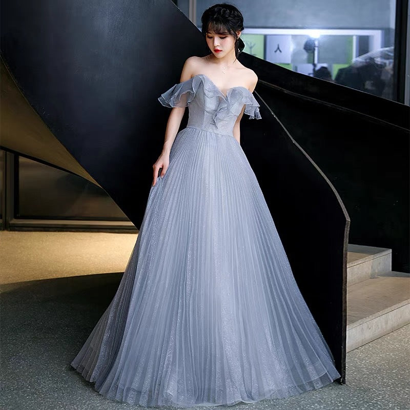 Elegant Off Shoulder A-Line Prom Dress with Tulle Skirt - Perfect for Evening Parties, Homecoming, and Formal Events