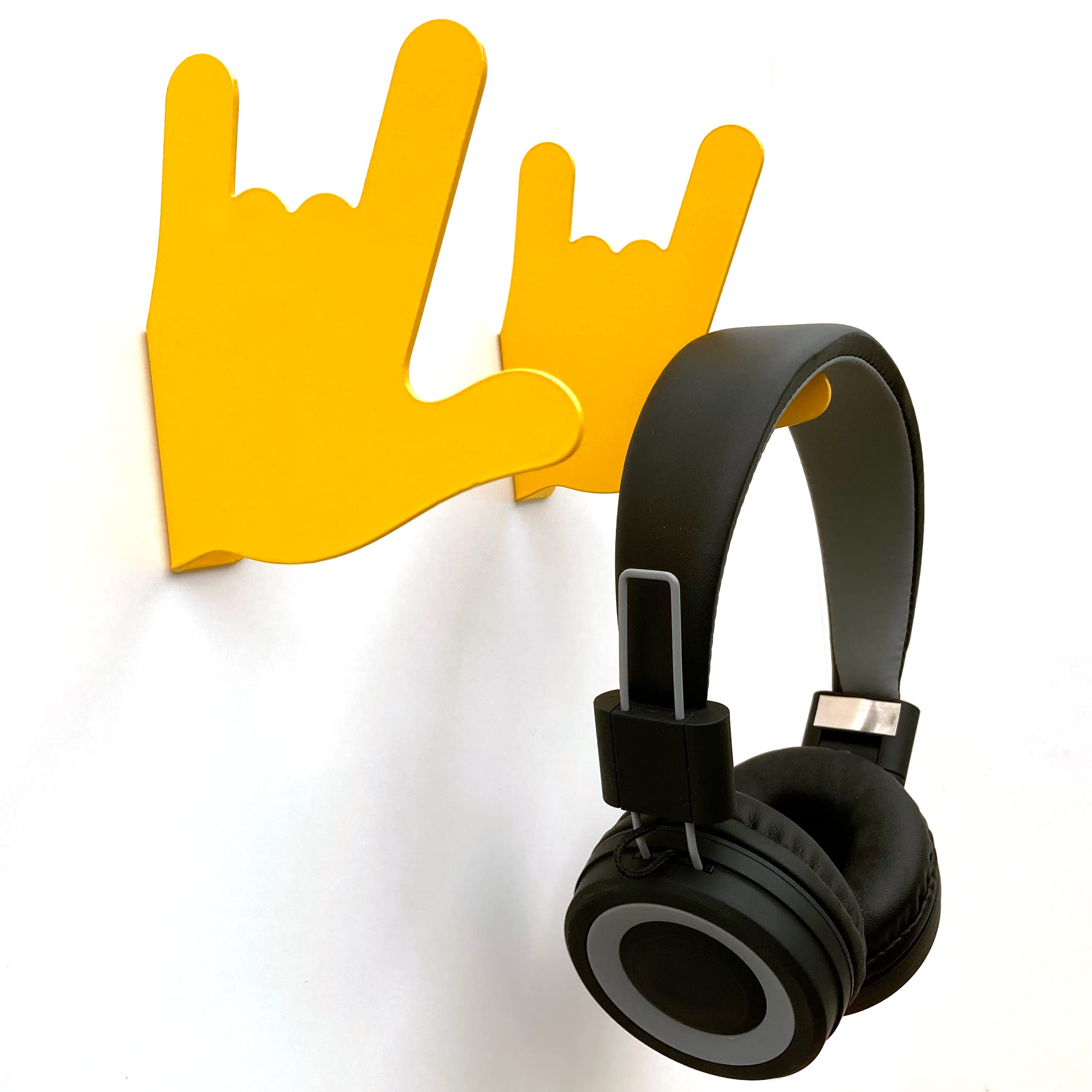 2-Pack Heavy Duty Metal Wall Hooks - Modern Coat & Hat Hanger for Entryway, Bathroom & Bedroom - Funny Abstract Design Towel Rack by Abstracta Studio (Rock Yellow)
