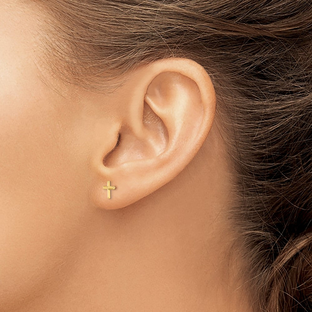 Gold Madi K Polished 3D Cross Post Earrings for Women - Model SE2542 | Hypoallergenic Religious Jewelry Gift for Church, Wedding & Everyday Wear