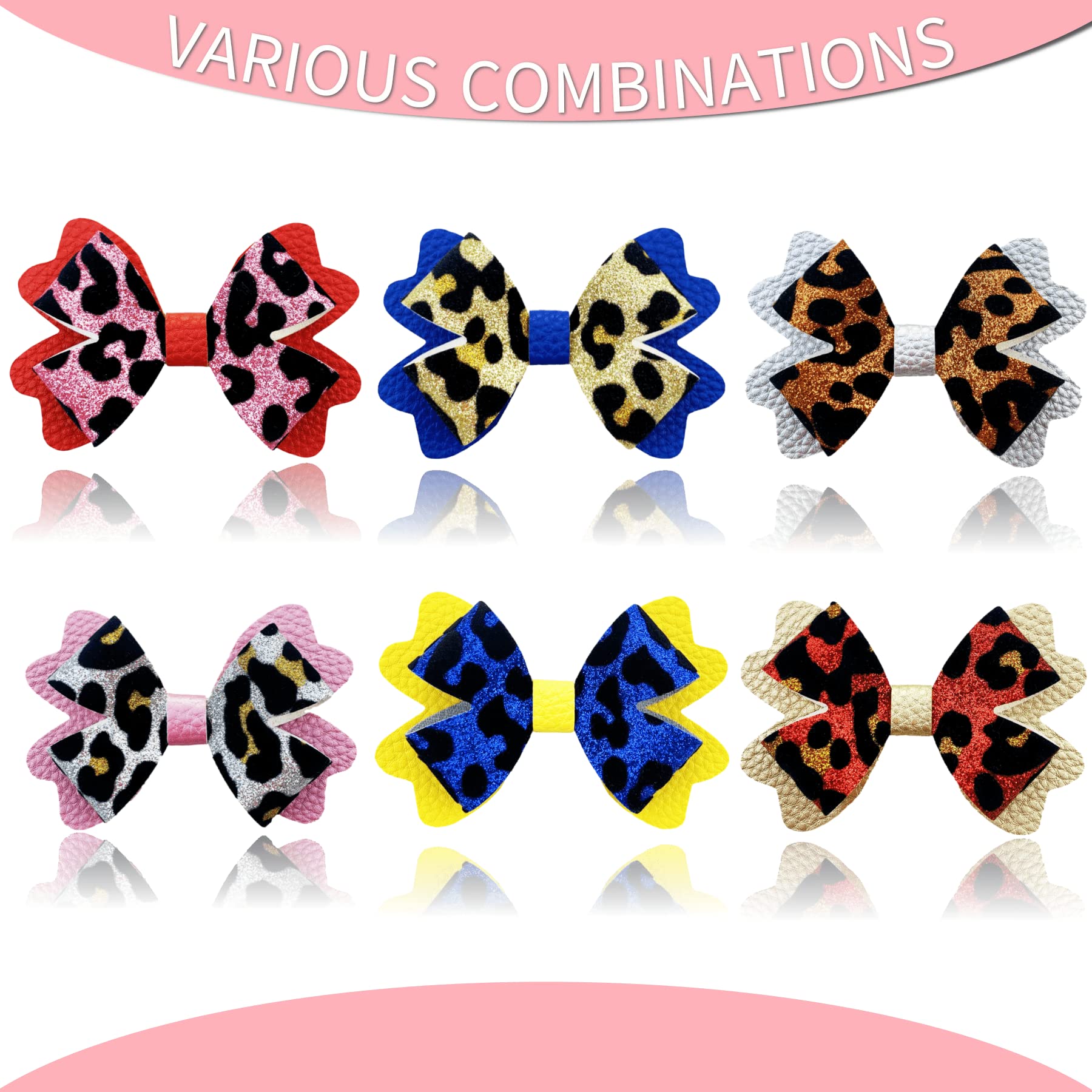 24-Piece Faux Leather Hair Bow DIY Kit with Glitter Leopard Print - Pre-Cut Pieces & Hair Clips for Girls & Women | Create Stylish Shiny Hair Accessories for Parties, Weddings & Everyday Wear