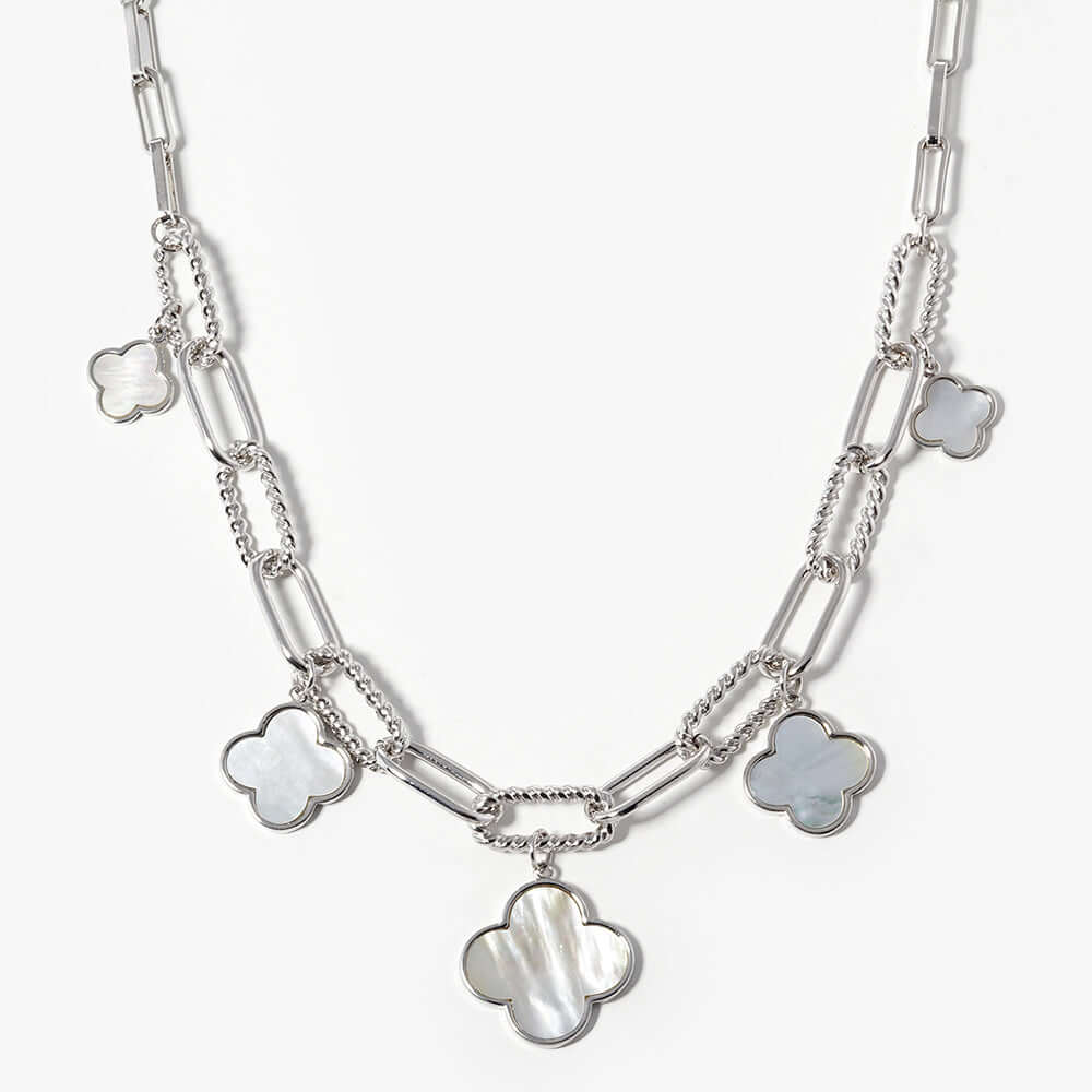 Elegant Gold Dipped Mother of Pearl Multi Quatrefoil Pendant Necklace - Perfect for Weddings, Parties & Special Occasions