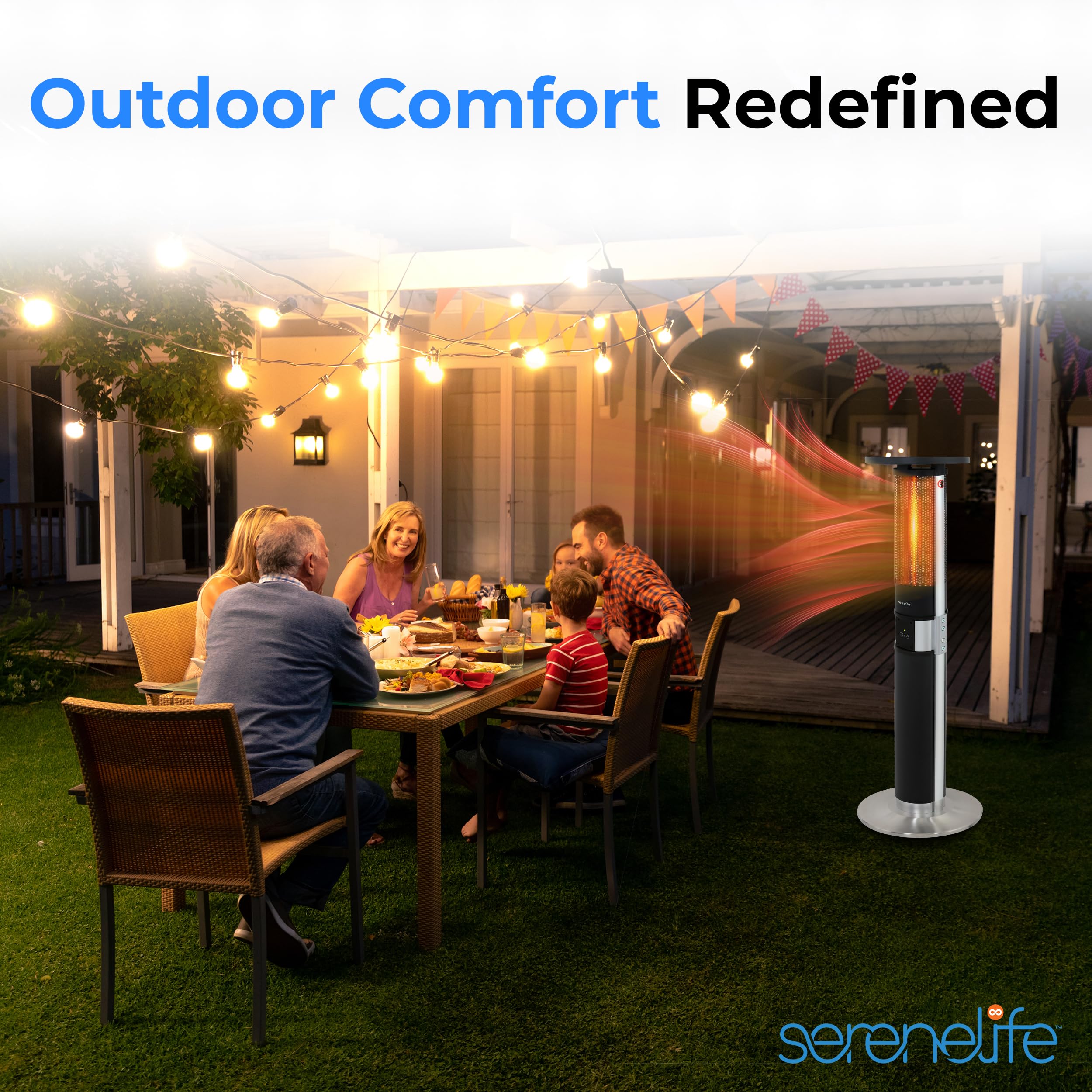 SereneLife 1500W Infrared Electric Patio Heater with Remote Control - Portable Indoor Outdoor Heater for Restaurants, Backyards, Garages & Decks | Black Tower Heater for Winter Warmth & Outdoor Entertaining