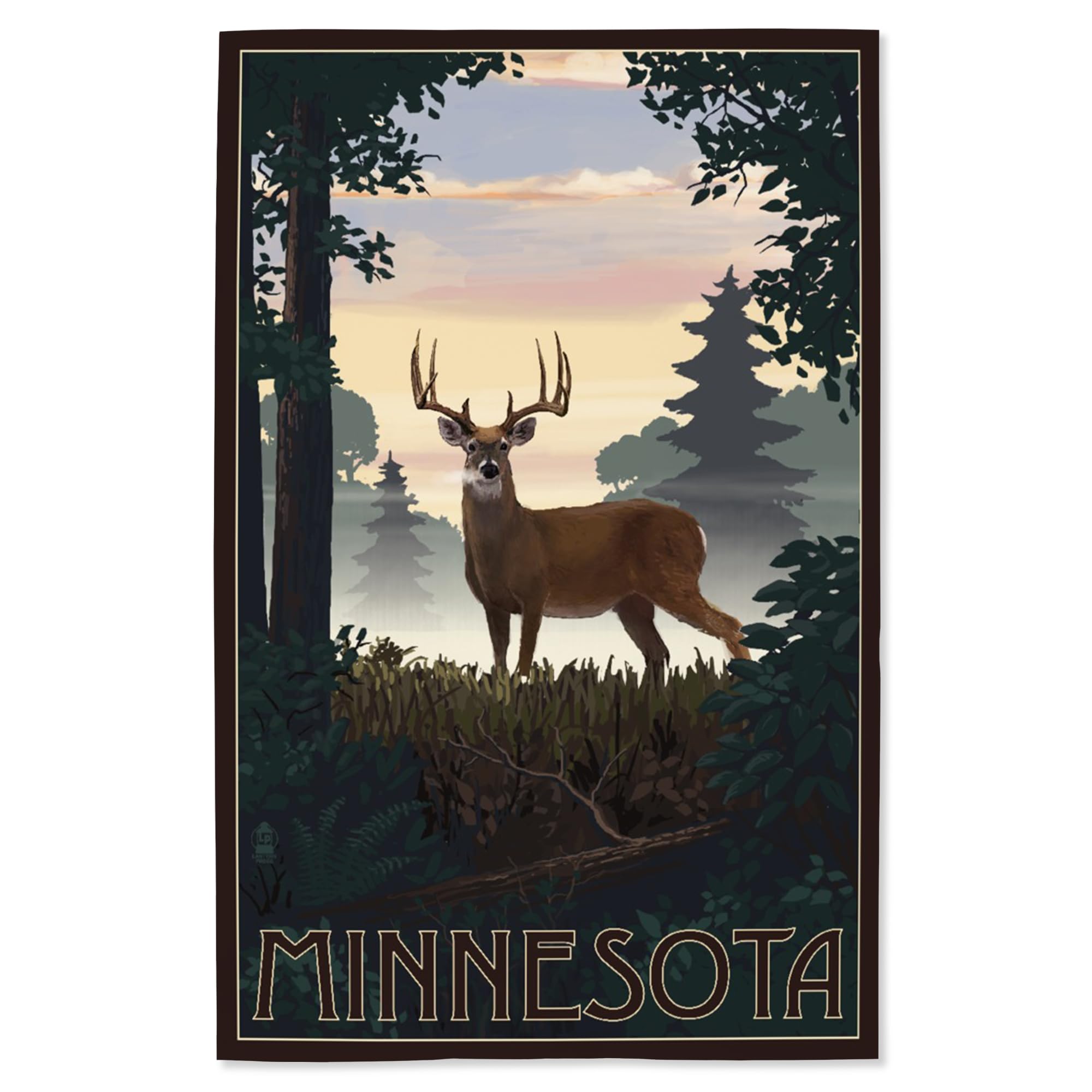 Lantern Press 16x24 Inch Giclee Art Print - Minnesota Deer and Sunrise Landscape Wall Decor | Perfect for Living Room, Bedroom, or Office