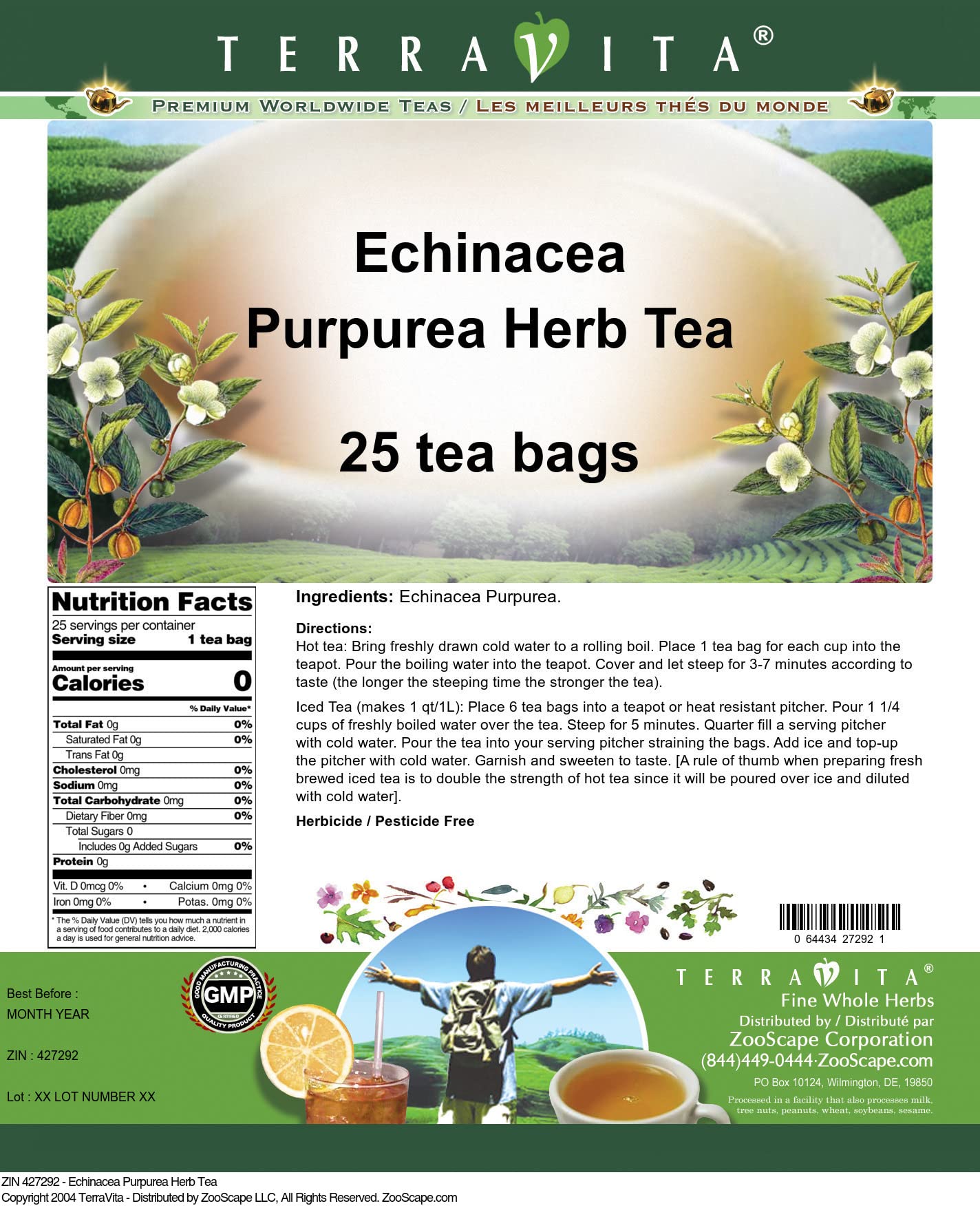 Organic Echinacea Purpurea Herbal Tea - 25 Tea Bags for Immune Support, Cold Relief & Wellness | ZIN 427292 | Perfect for Daily Detox, Stress Relief & Relaxation