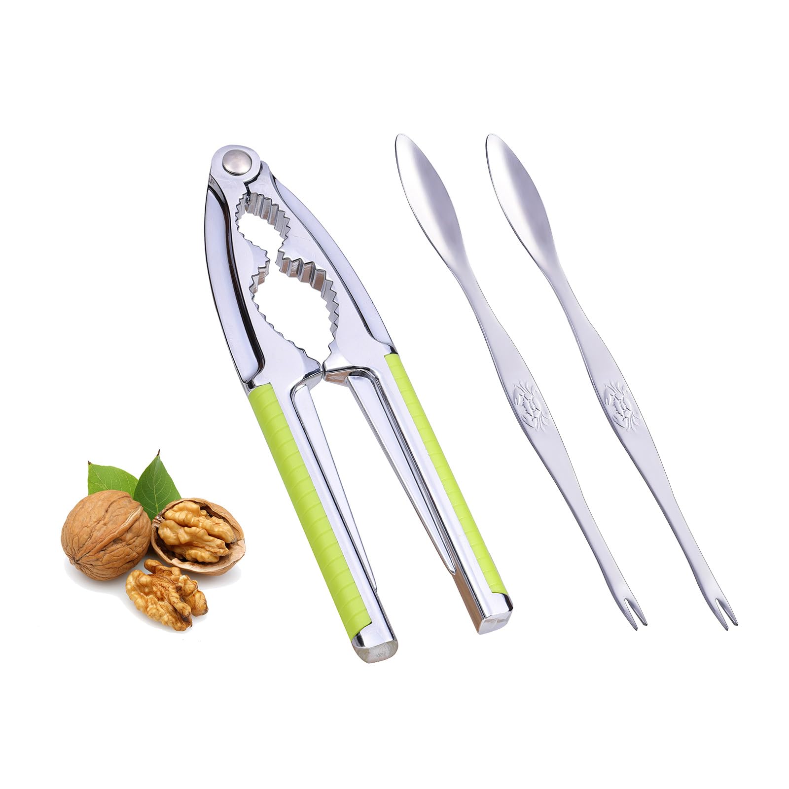 Heavy Duty Nut Cracker for Walnuts, Almonds, Pecans & All Nuts - Lobster Crab Shell Cracker with 2 Forks & Non-Slip Handle - Perfect for Seafood, Holiday Parties & Kitchen Use