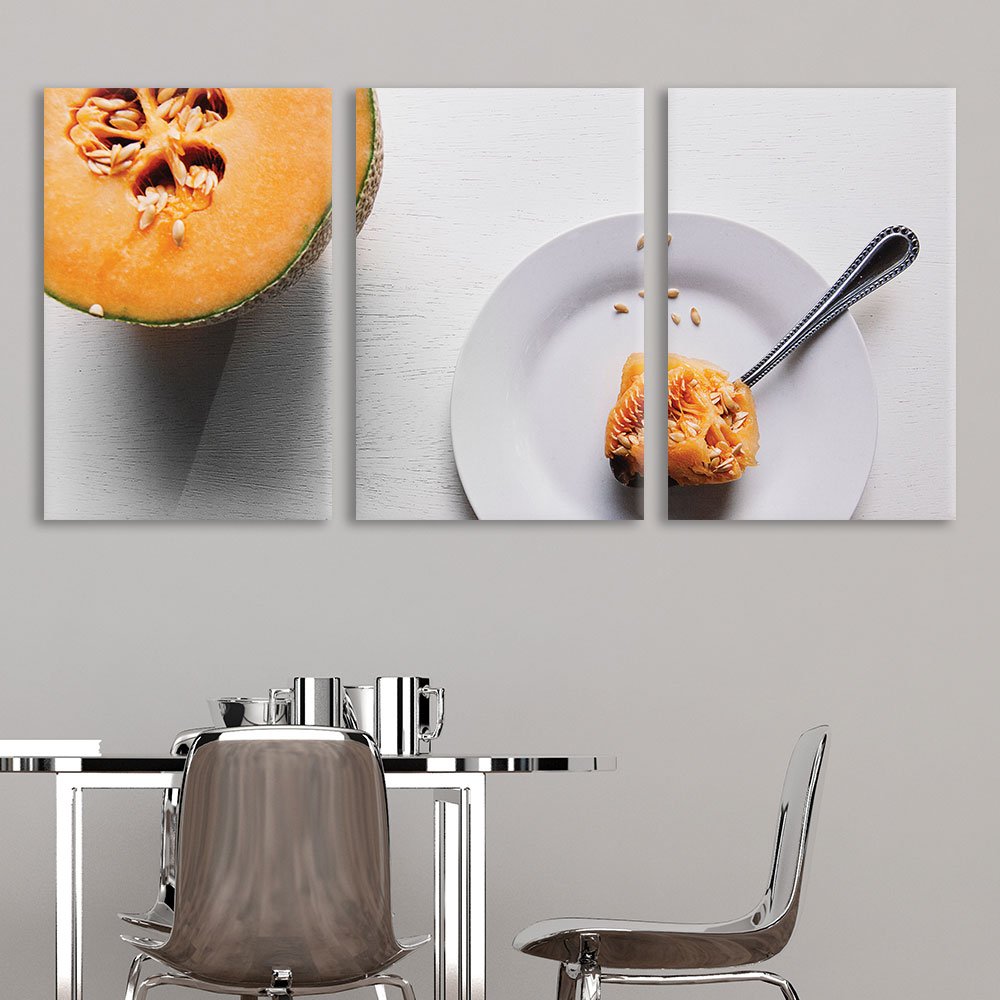 Sweet Melon Fruit Canvas Wall Art - 3 Panel Modern Kitchen Decor - 24