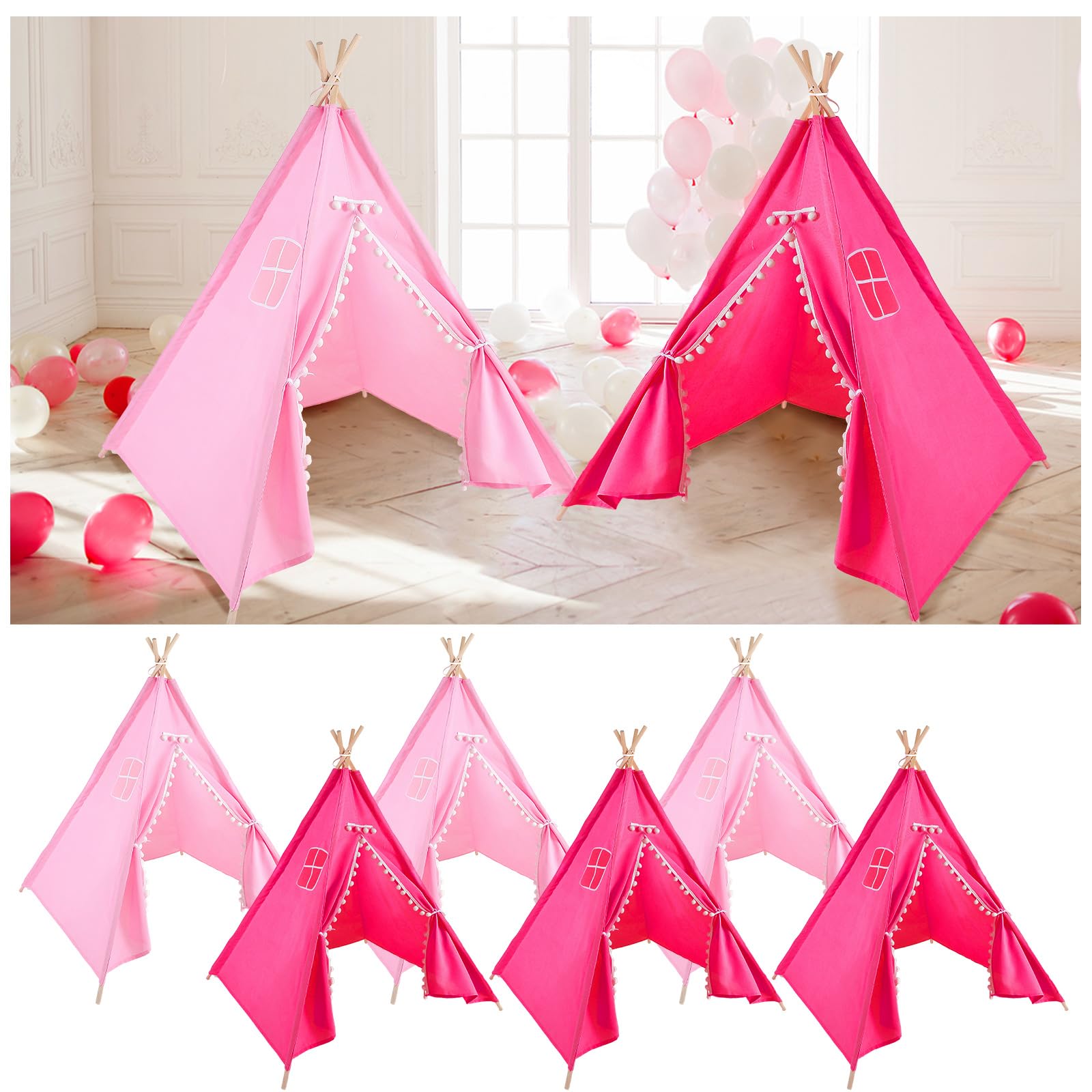 Windyun 6-Piece Kids Teepee Tent Set - Foldable & Washable Play Tent for Boys & Girls, Indoor/Outdoor Boho Playhouse for Toddlers, Birthday Parties, Sleepovers, Pajama Parties & Spa Days (63