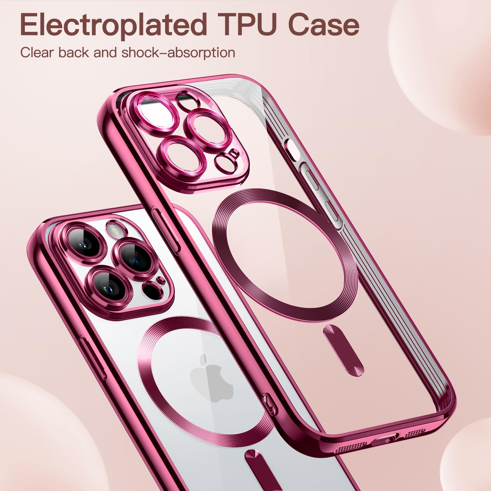 JETech Soft Clear Case for iPhone 13 Pro 6.1-Inch - Shockproof TPU Phone Cover with Full Camera Protection & MagSafe Wireless Charging Compatibility (Rose Red) - Perfect for Everyday Use, Travel & Work