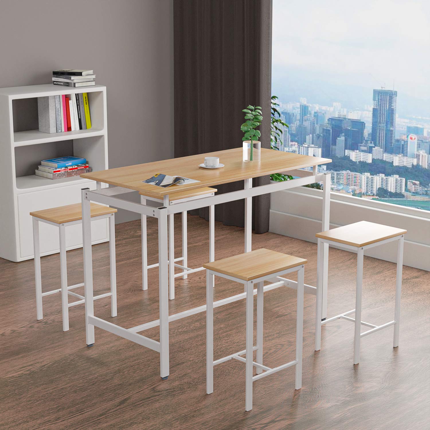 5-Piece White Kitchen Table and Chairs Set for 4 - Compact Breakfast Nook for Small Dining Rooms & Kitchens | Perfect for Family Meals, Coffee Time & Small Space Dining