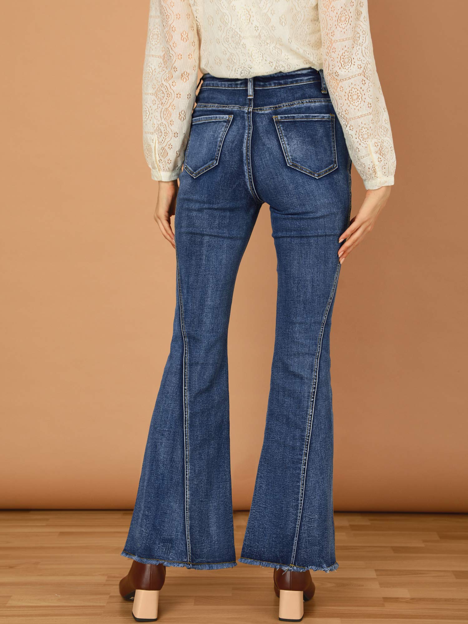Allegra K Women's High Waist 70s Vintage Flare Jeans - Stretch Denim Bell Bottoms for Retro Fashion & Casual Outfits | Perfect for Parties, Concerts & Everyday Wear