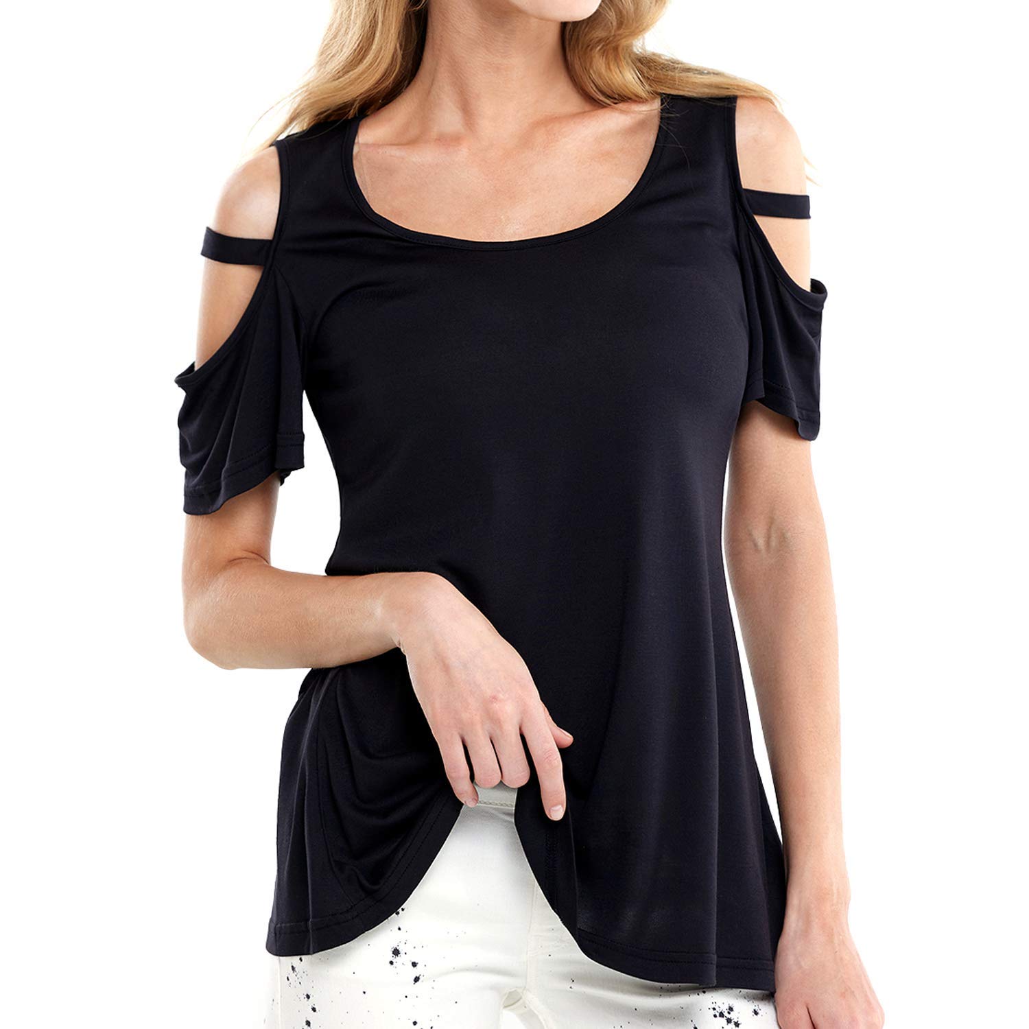 Noflik Women's Short Sleeve Cold Shoulder Blouse - Stylish Summer Tops for Casual Outings, Beach Wear & Date Nights
