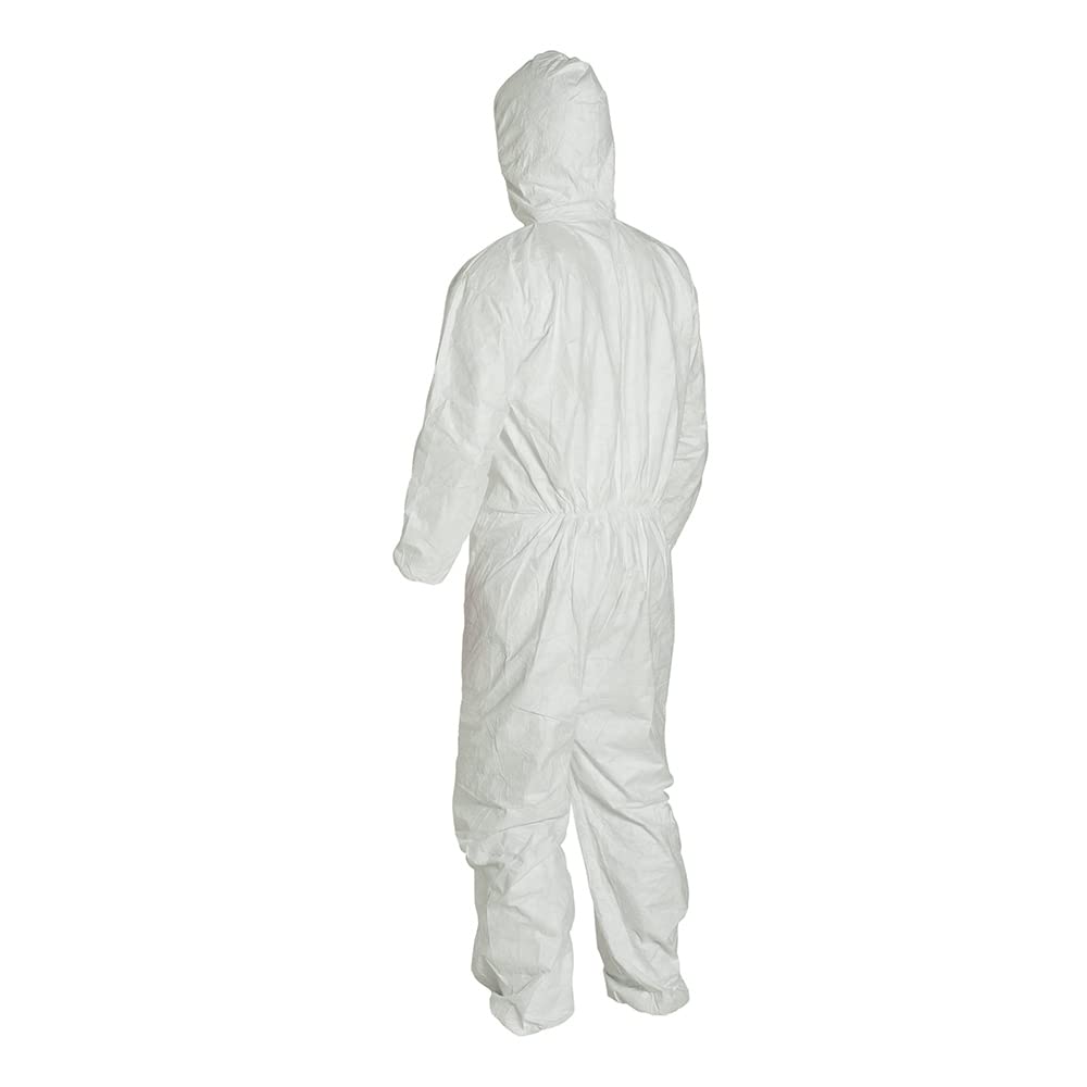 DuPont Tyvek 400 TY127S Disposable Protective Coverall with Respirator-Fit Hood & Elastic Cuffs - White PPE Suit for Chemical Protection, Healthcare & Industrial Safety | Ideal for Medical Workers, Lab Technicians & Hazardous Material Handling