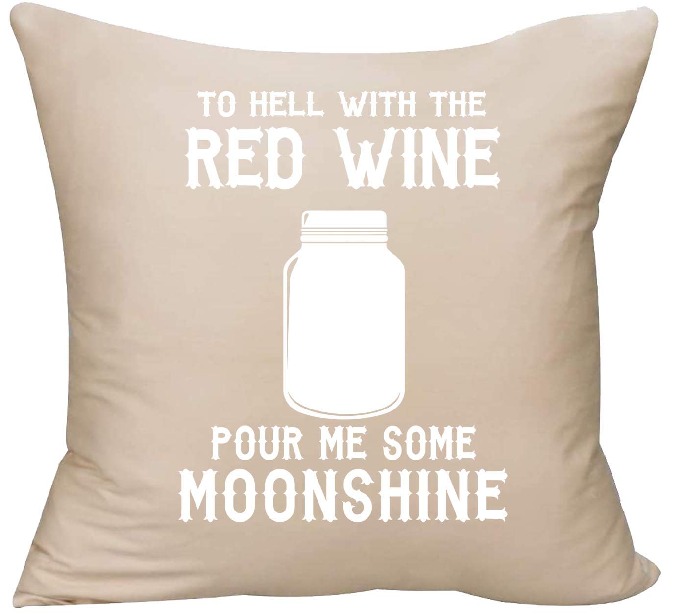 EVH Throw Pillow Case - Funny Alcohol Lover Gift 18x18 Inches - Red Wine & Moonshine Themed Decorative Pillow Cover in Beige - Perfect for Home Decor, Bar Stools, and Man Cave Accessories