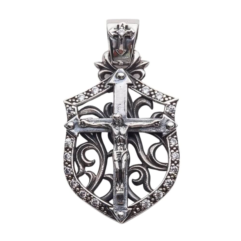 Rocker Jesus Silver Men's Cross Pendant Necklace - Religious Jewelry for Men, Gothic Style Christian Gift for Everyday Wear