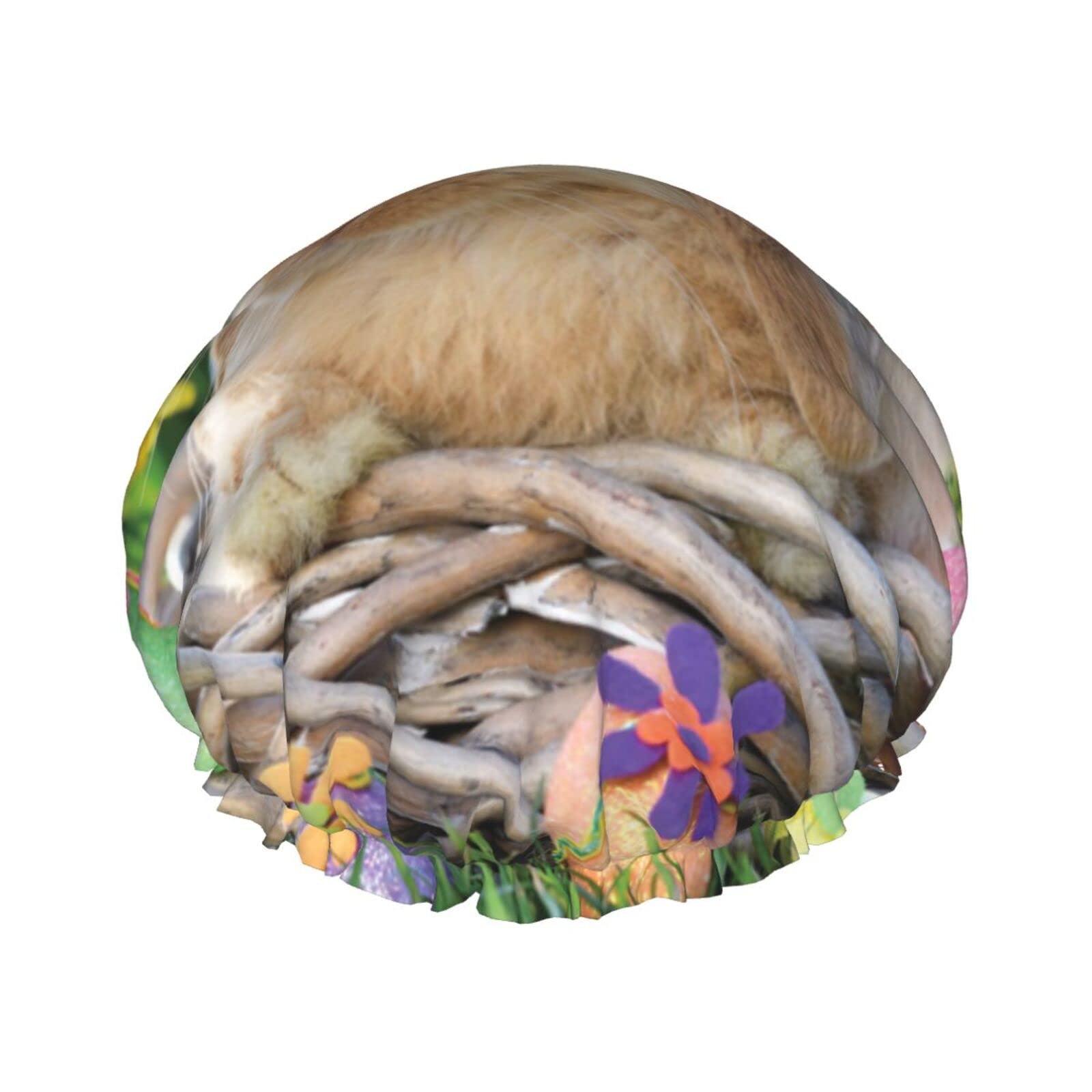 Easter Bunny Shower Cap for Women - Reusable Waterproof Shower Hat with Rabbit Ears - Cute Bath Hair Cover for Shower, Spa & Swimming - Perfect Easter Gift for Girls & Women