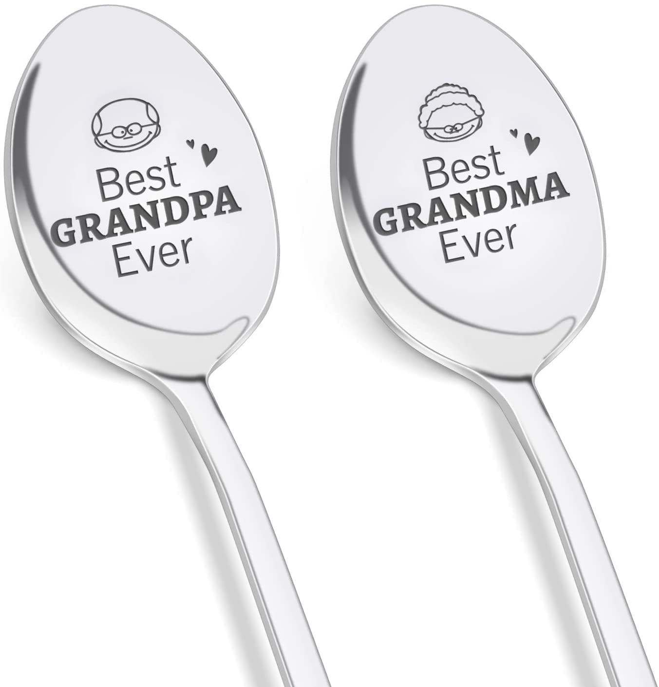 Personalized Stainless Steel Ice Cream Spoons - 2 Pcs Couple Gifts for Grandparents | Anniversary, Wedding & Birthday Presents for Home Use