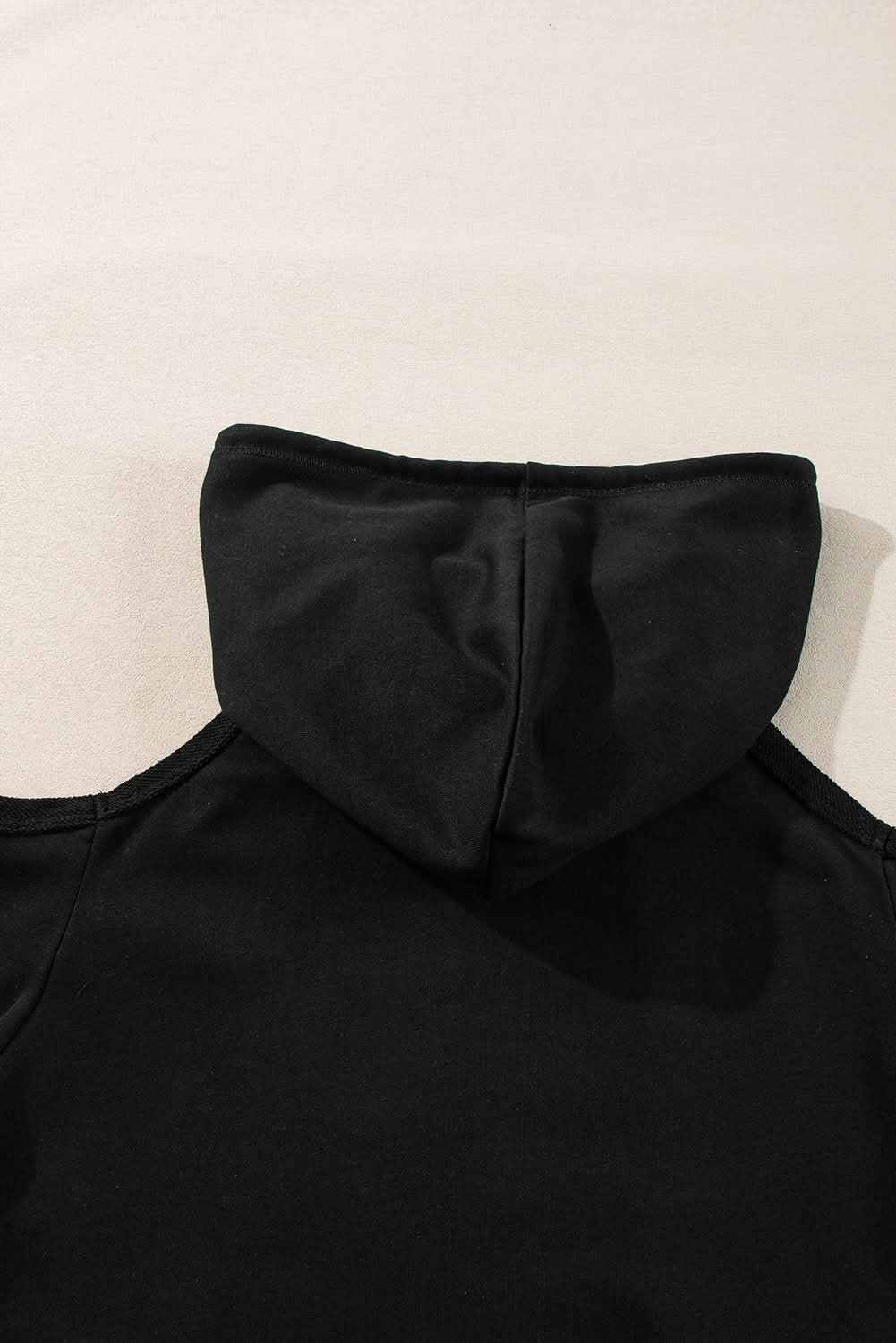 Stylish Black Cold Shoulder Hoodie for Women - Trendy Oversized Pullover Sweatshirt for Casual Outfits, Streetwear & Layering