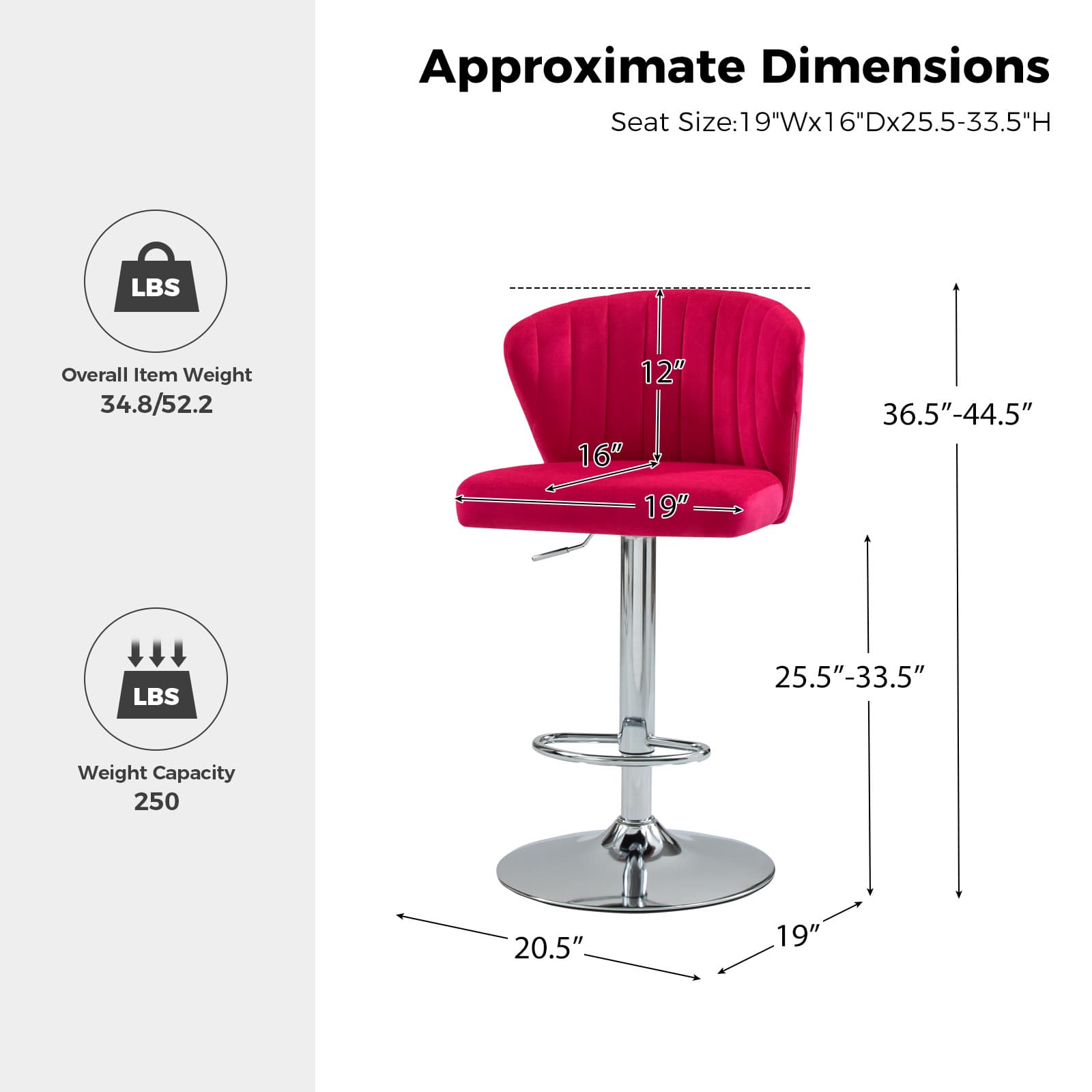 Geoff Modern Adjustable Swivel Bar Stool - Height Adjustable Kitchen Island Stool with 360° Rotation for Home, Office & Cafe Use