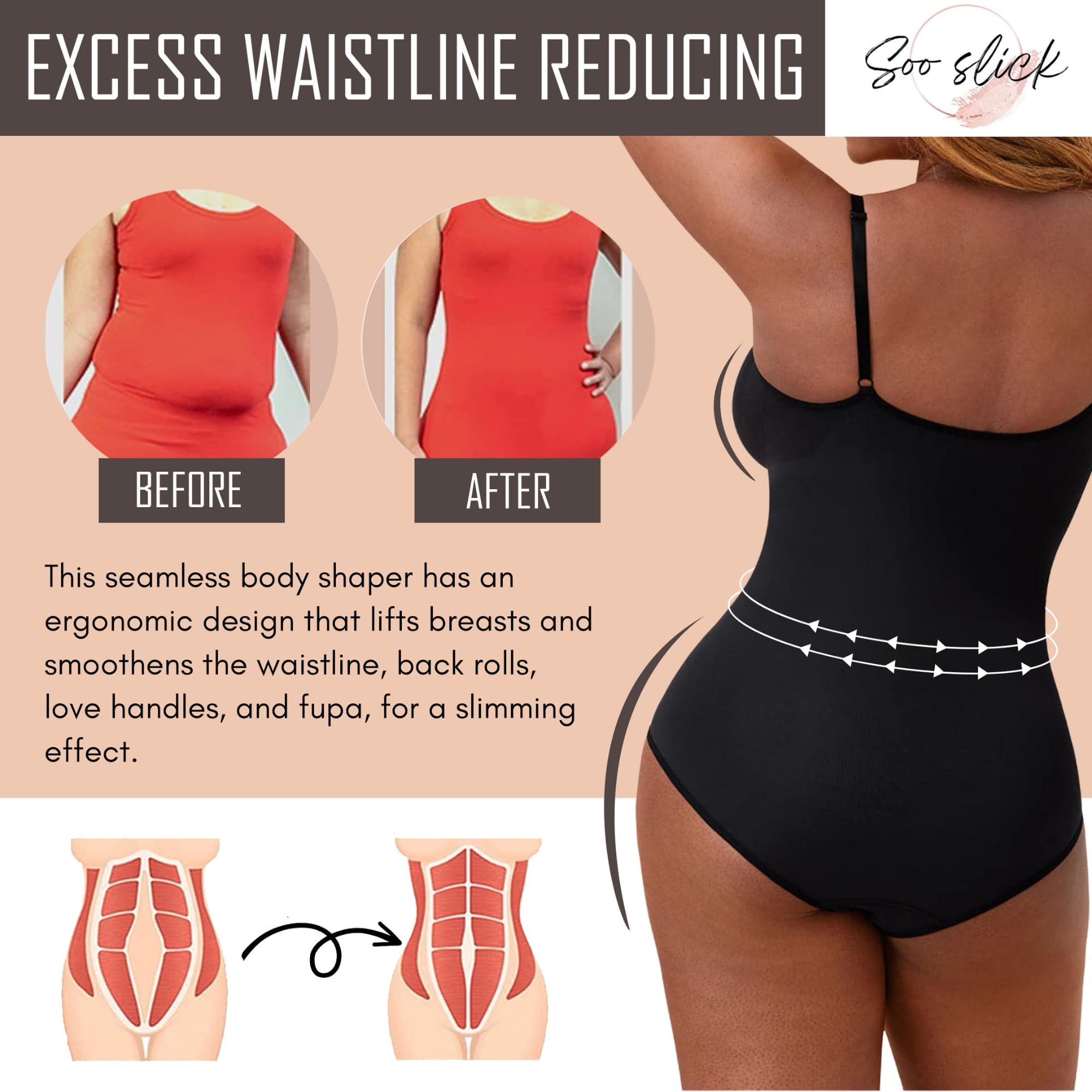 Seamless Bodyshaper Bodysuit for Women - Full Body Shapewear Sculpting Suit Sleeveless Round Neck | Tummy Control & Waist Trainer | Perfect for Wedding, Party & Everyday Wear