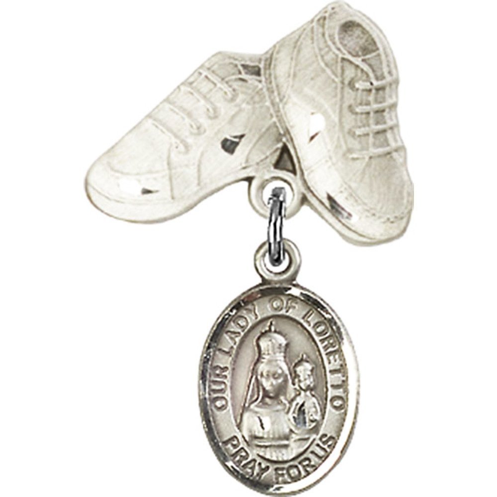 Bonyak Sterling Silver Saint Medal Jewelry - Our Lady of Loretto Charm & Baby Boots Pin (1