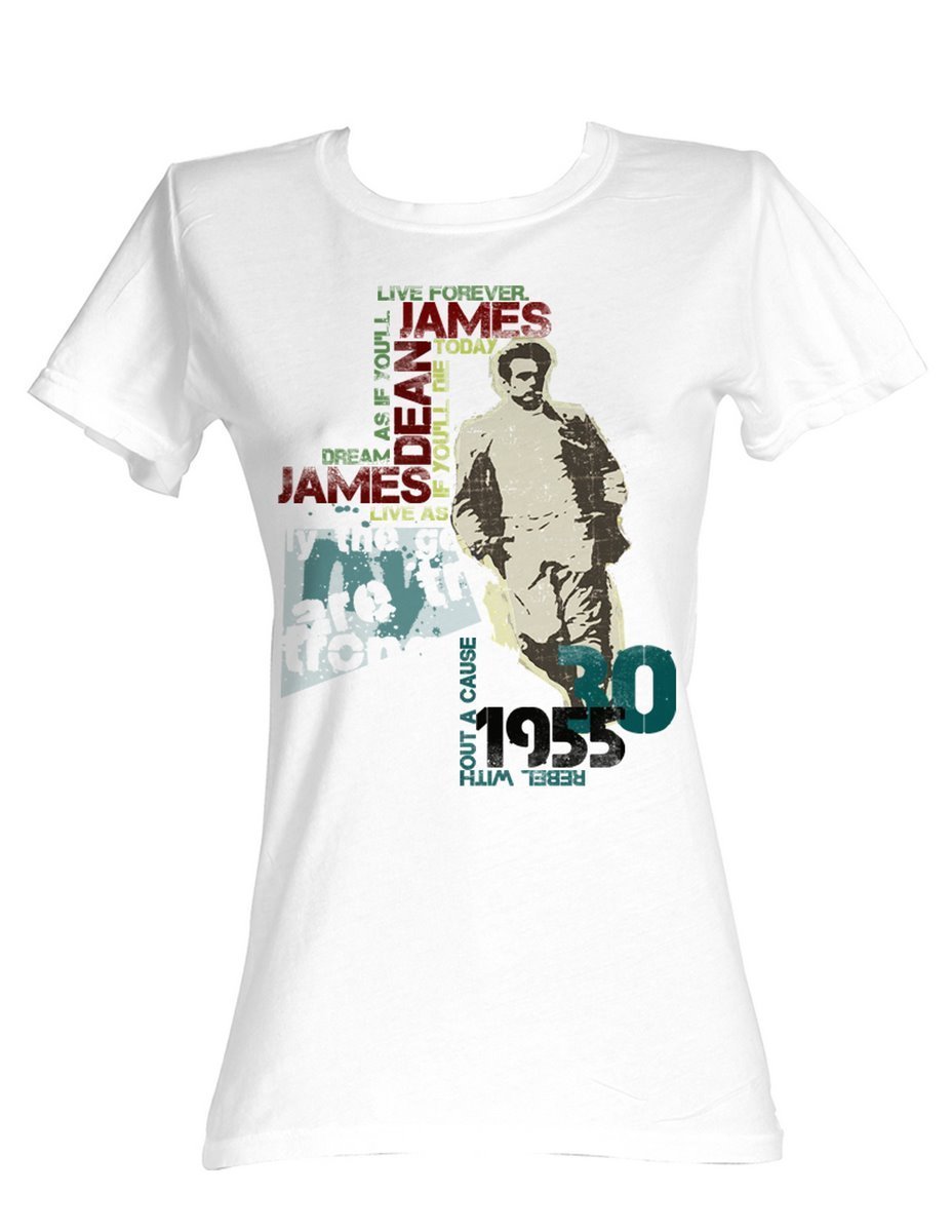James Dean Typography Graphic T-Shirt for Girls - Vintage White Cotton Tee - Casual Wear, School Outfit, Retro Fashion Style