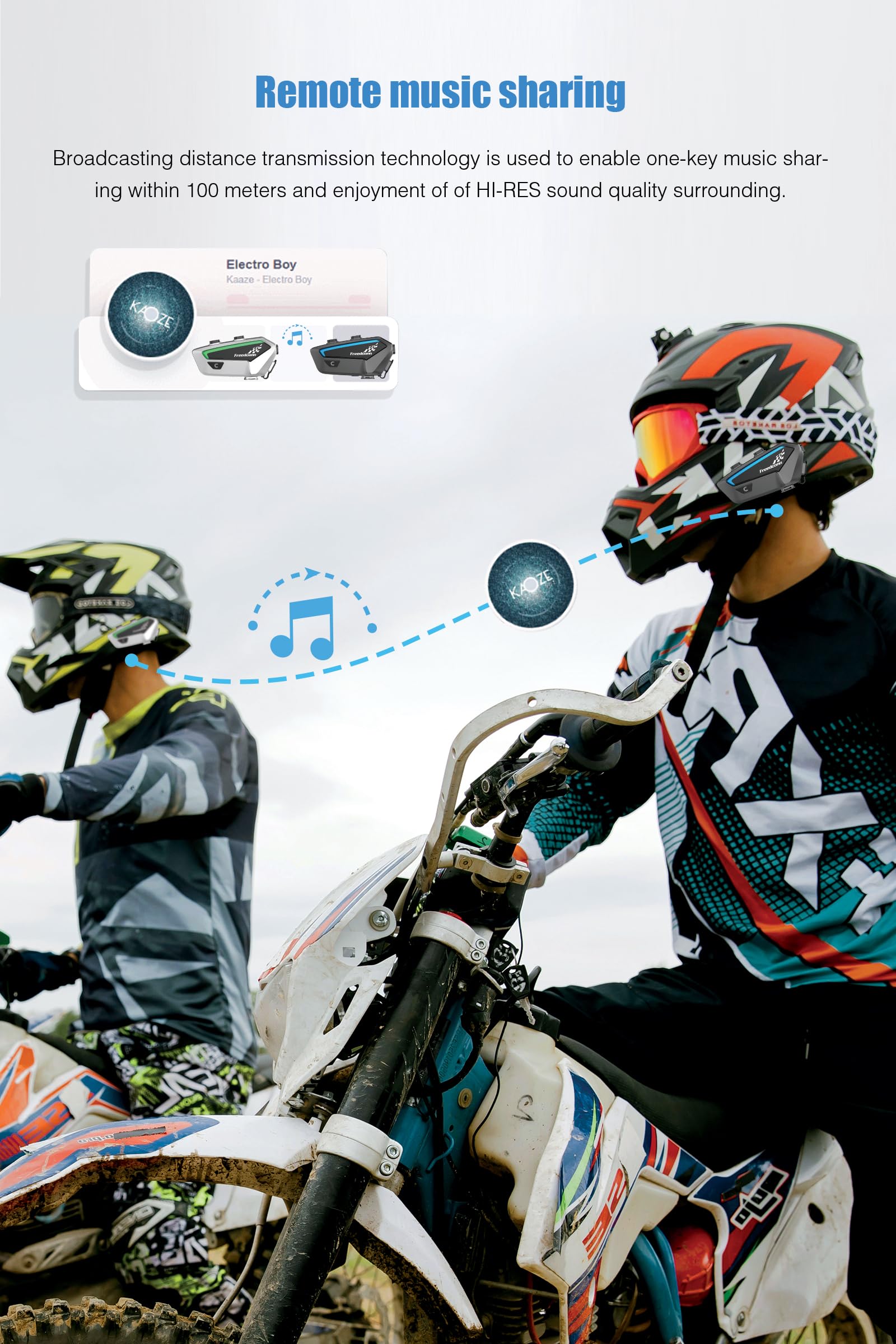 FreedConn FX Motorcycle Bluetooth Helmet Headset - Wireless Intercom for 2-10 Riders, Ultra-Thin Design with Music Sharing, Noise Cancellation & Waterproof - Perfect for Group Rides, Commuting & Adventure Touring (1 Pack)