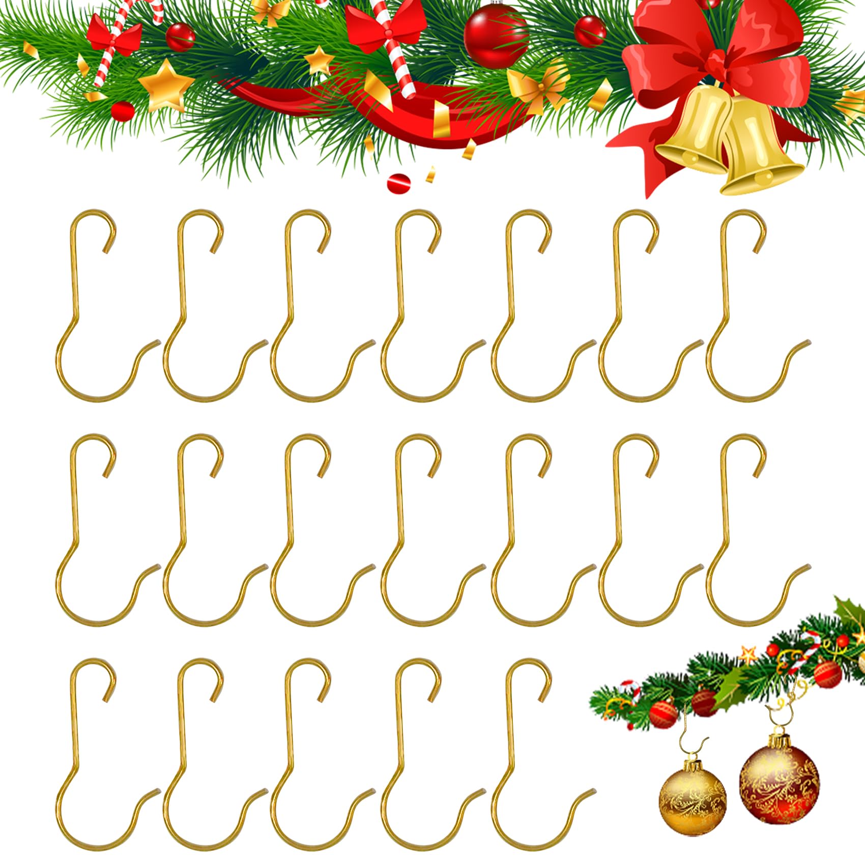 100 Pcs Gold Christmas Tree Ornament Hooks with Storage Box - Durable Metal Hangers for Holiday Decorations, Party Supplies & Home Decor