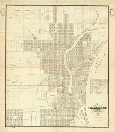 Vintage 1856 Milwaukee Map Poster Print by IA Lapham - 12x12 Inches - Historical Home Decor & Wisconsin Wall Art for Offices, Classrooms & Gifts