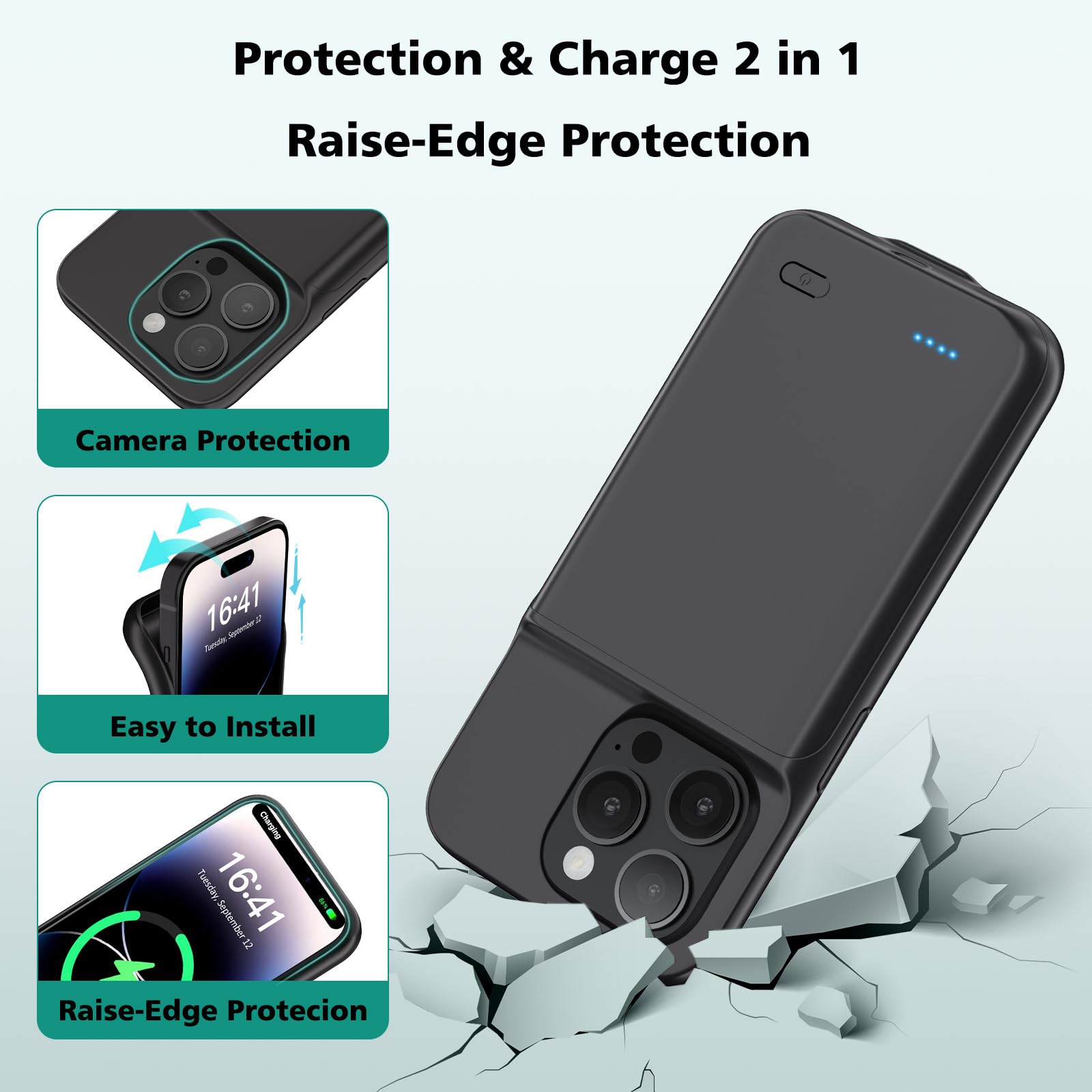 BOANV 6800mAh Battery Case for iPhone 14 Pro Max - High Capacity Rechargeable Charging Case with Portable Protection (1 Pack) | Perfect for Travel, Outdoor Activities & Extended Phone Usage