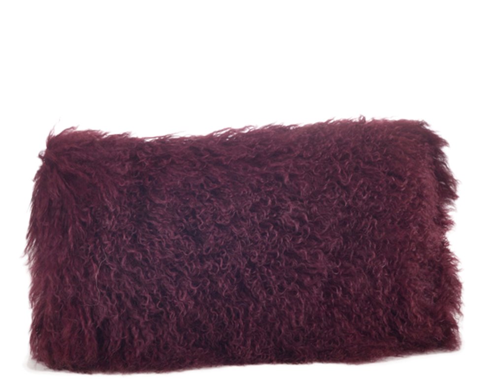 Fennco Styles Genuine Mongolian Lamb Fur Down Filled Decorative Throw Pillow - 12x20 Inch Rectangle Cushion in Eggplant Purple (Multiple Colors Available) - Perfect for Sofa, Bed, Living Room & Home Decor