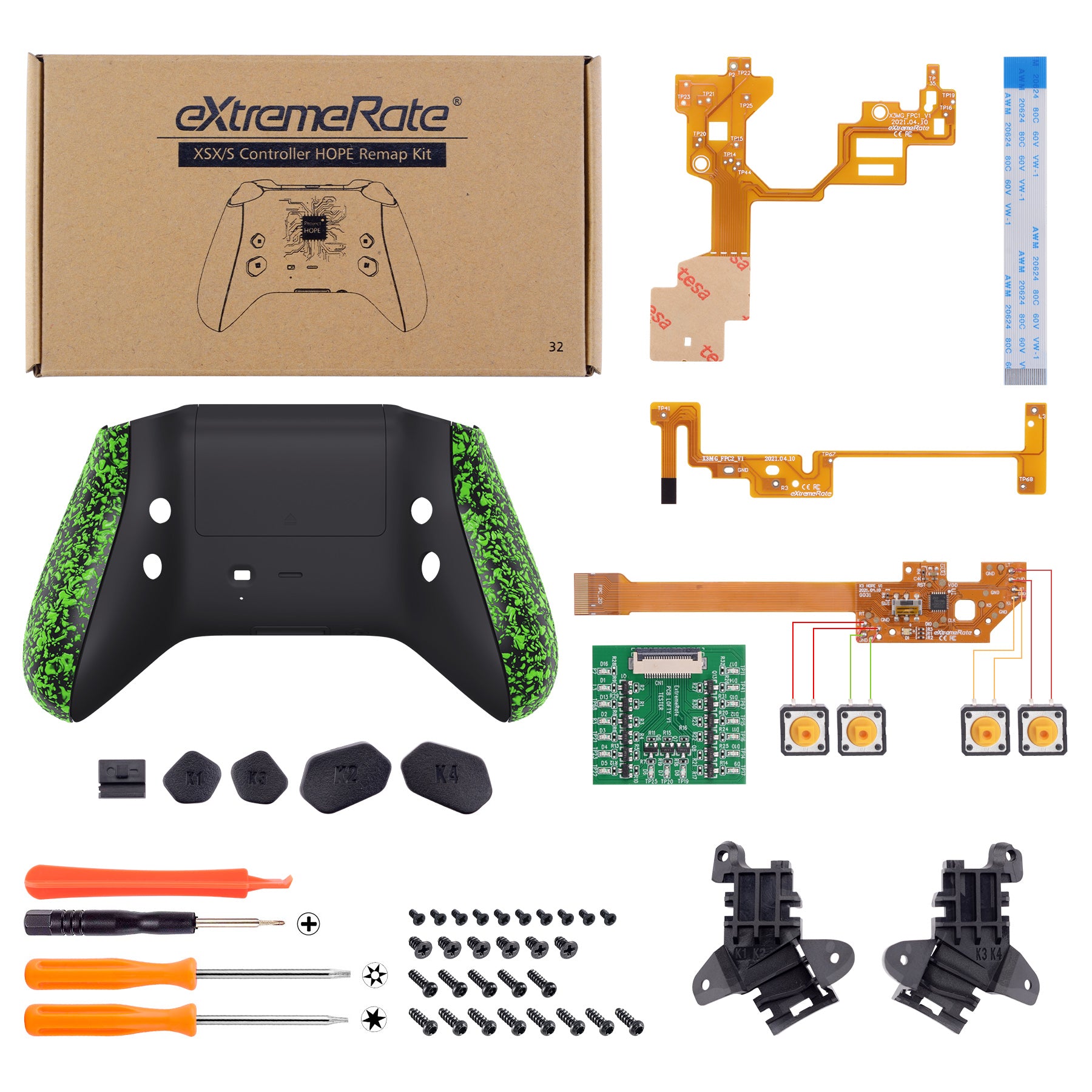 eXtremeRate Textured Green HOPE Remappable Back Button Kit for Xbox Series X/S Controller - Upgrade Boards, Shell & Side Rails - Perfect for Competitive Gaming & Custom Controller Setup (Controller Not Included) RX3P3045