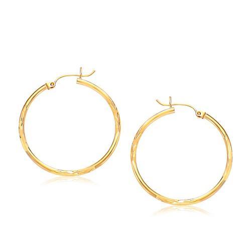 14K Yellow Gold Fancy Diamond Cut Large Hoop Earrings for Women - 30mm Dainty Slender Hoops - Perfect for Parties, Weddings & Everyday Elegant Jewelry