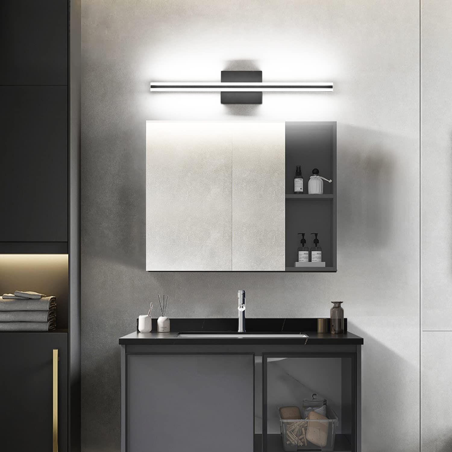 SOLFART Dimmable Black Bathroom Vanity Lights - Modern Matte Black LED Light Fixtures for Mirror, Perfect for Bathroom Makeup & Shaving Lighting