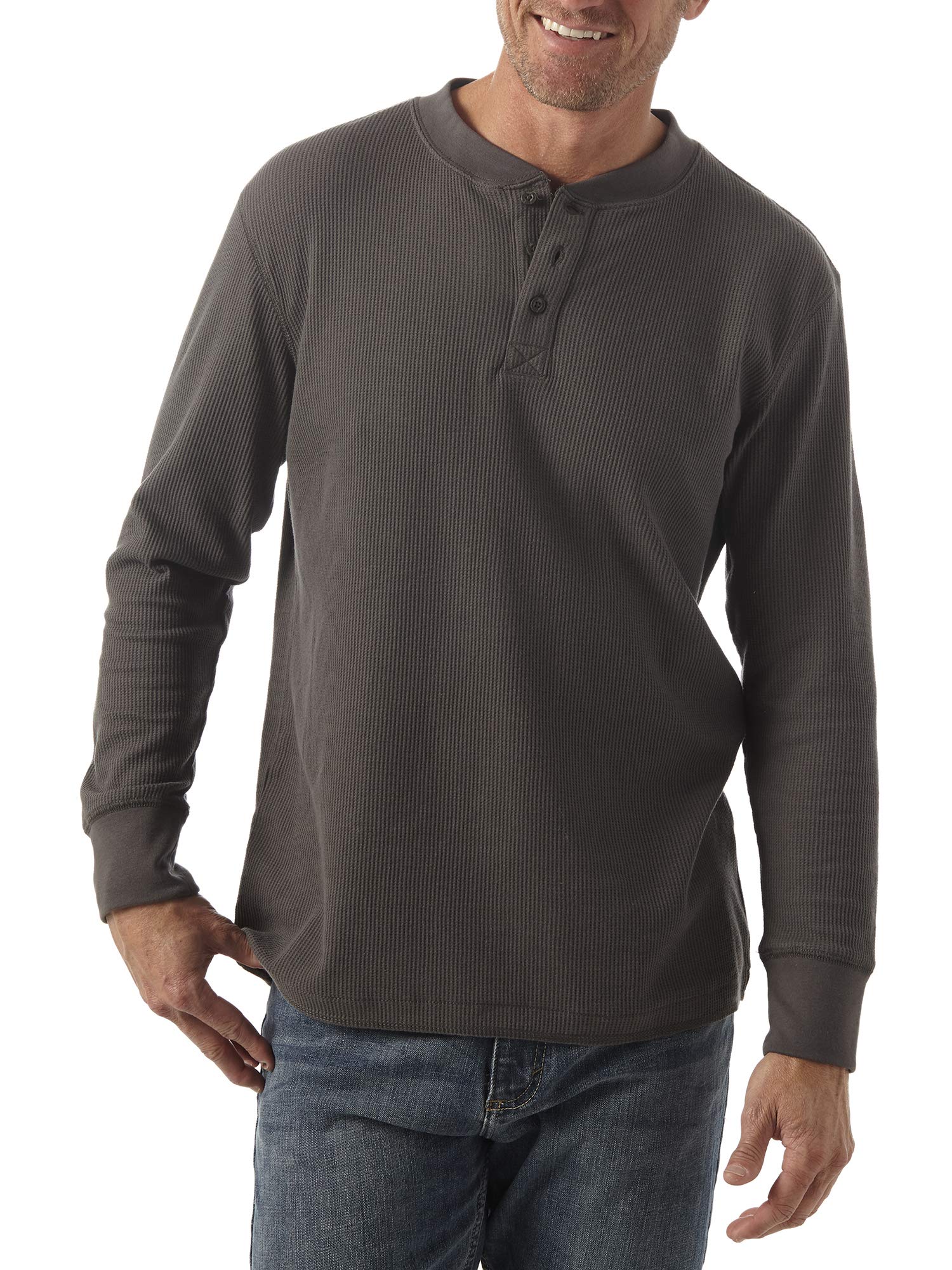 Wrangler Authentics Men's Long Sleeve Waffle Henley Shirt - Soft Thermal Cotton Casual Button Up Top for Fall & Winter - Perfect for Outdoor Activities, Layering and Everyday Wear