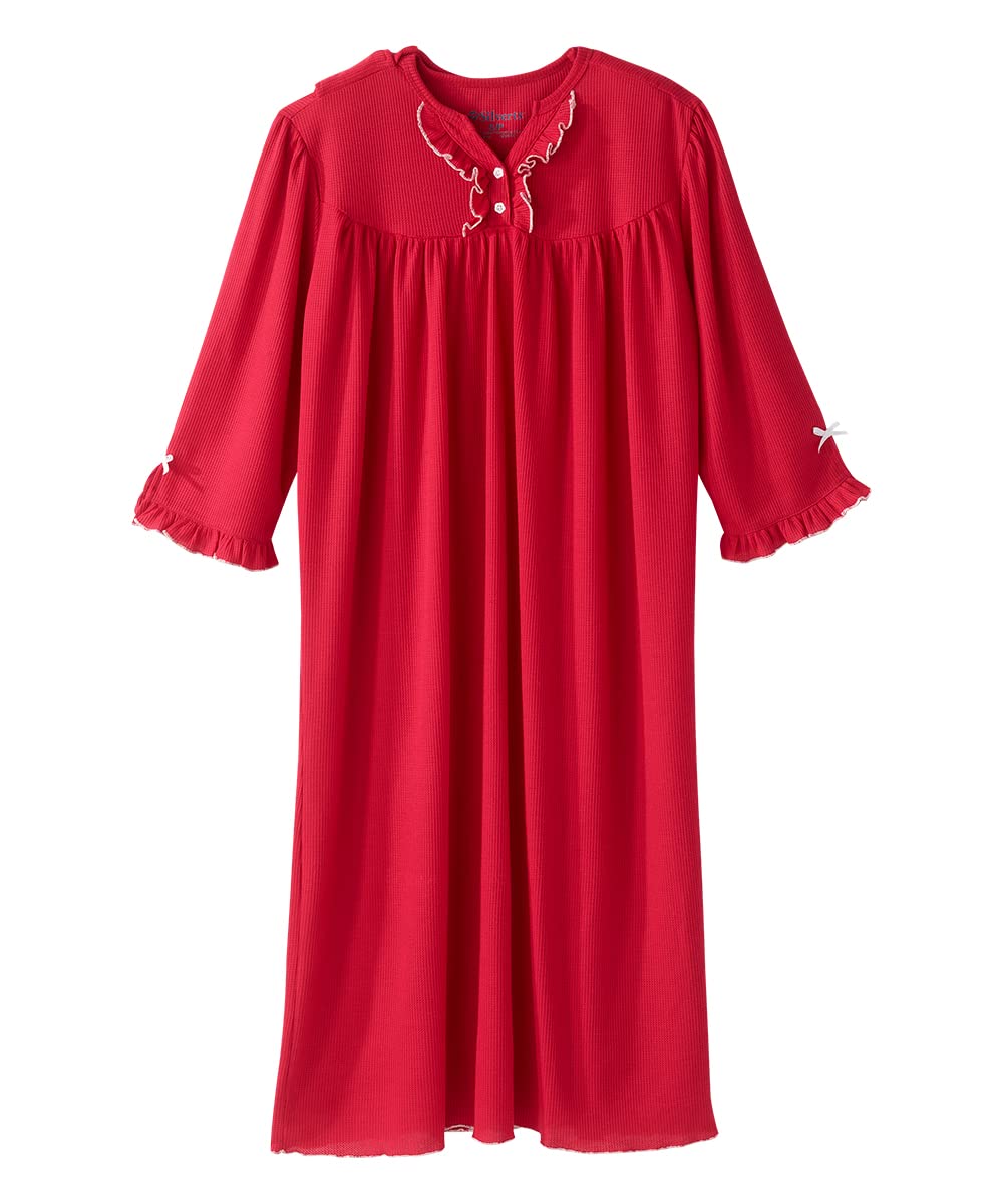 Women's Open Back Adaptive Waffle Knit Nightgown - Comfortable Hospital Gown for Seniors with Decorative Bows | Easy Wear for Post-Surgery, Elderly Care & Home Recovery