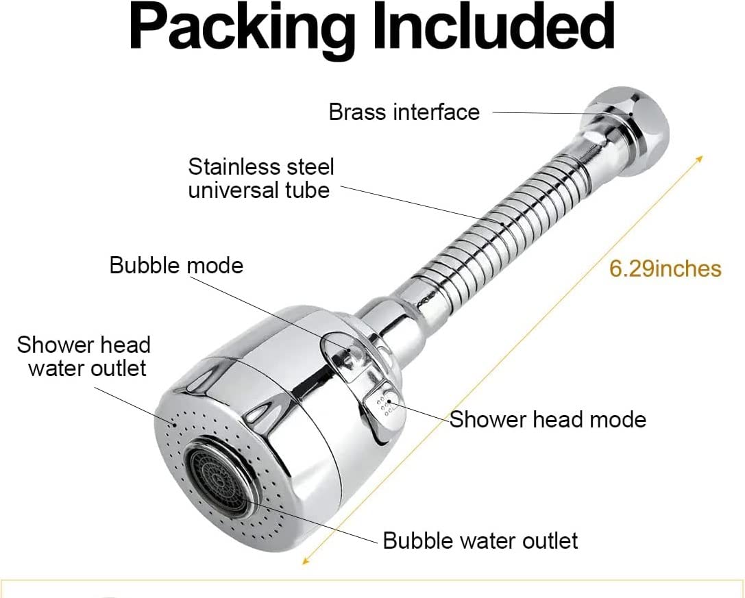 360° Flexible Kitchen Faucet Spray Head - 2 Mode Adjustable Water Saving Tap Nozzle with Removable Filter | Perfect for Washing Dishes, Cleaning Sinks & Filling Pots