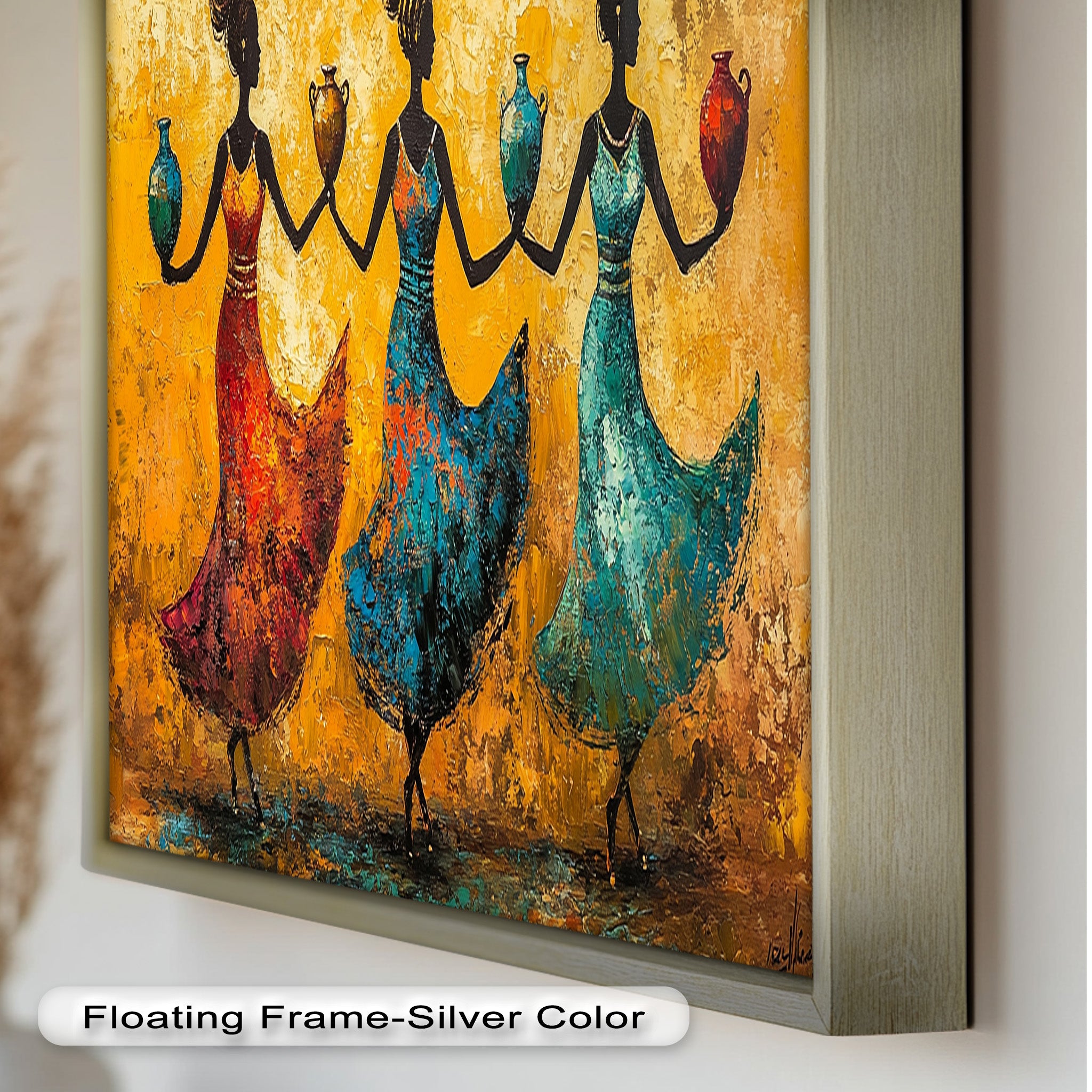 African Dance Wall Art - Handmade Women Oil Painting for Living Room & Bedroom Decor