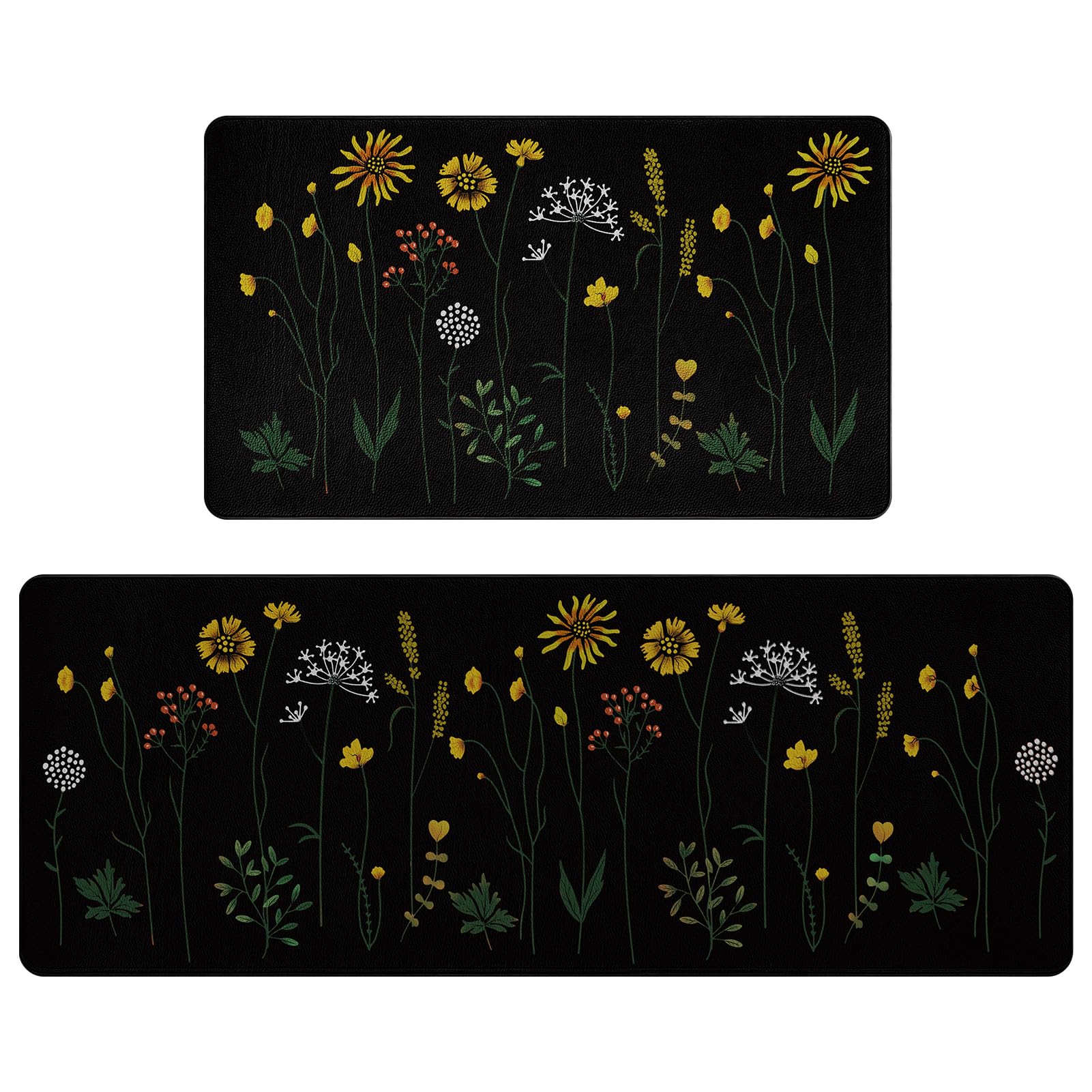 Rempry Non-Slip Kitchen Mat Set - 2 PCS Floral Anti-Fatigue Rugs for Cooking & Cleaning