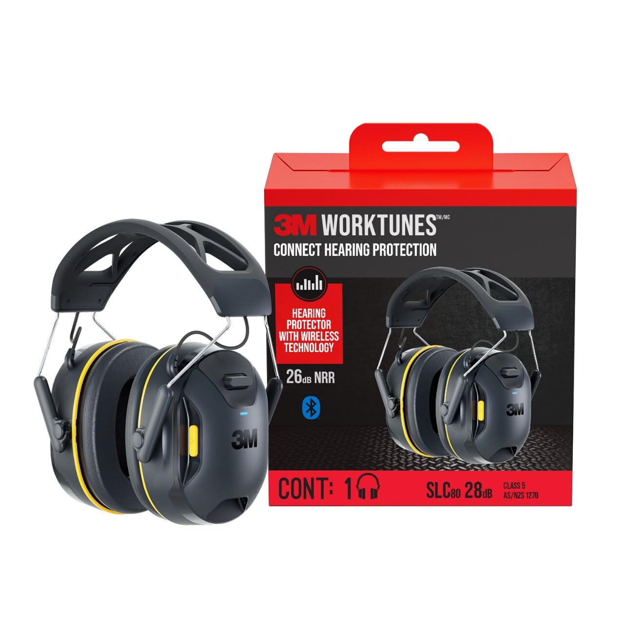 3M WorkTunes Connect Wireless Hearing Protector with Bluetooth Technology - 26 dB NRR Noise Cancelling Headphones for Construction, Woodworking & Lawn Mowing | OSHA Compliant Hearing Protection for Work Safety