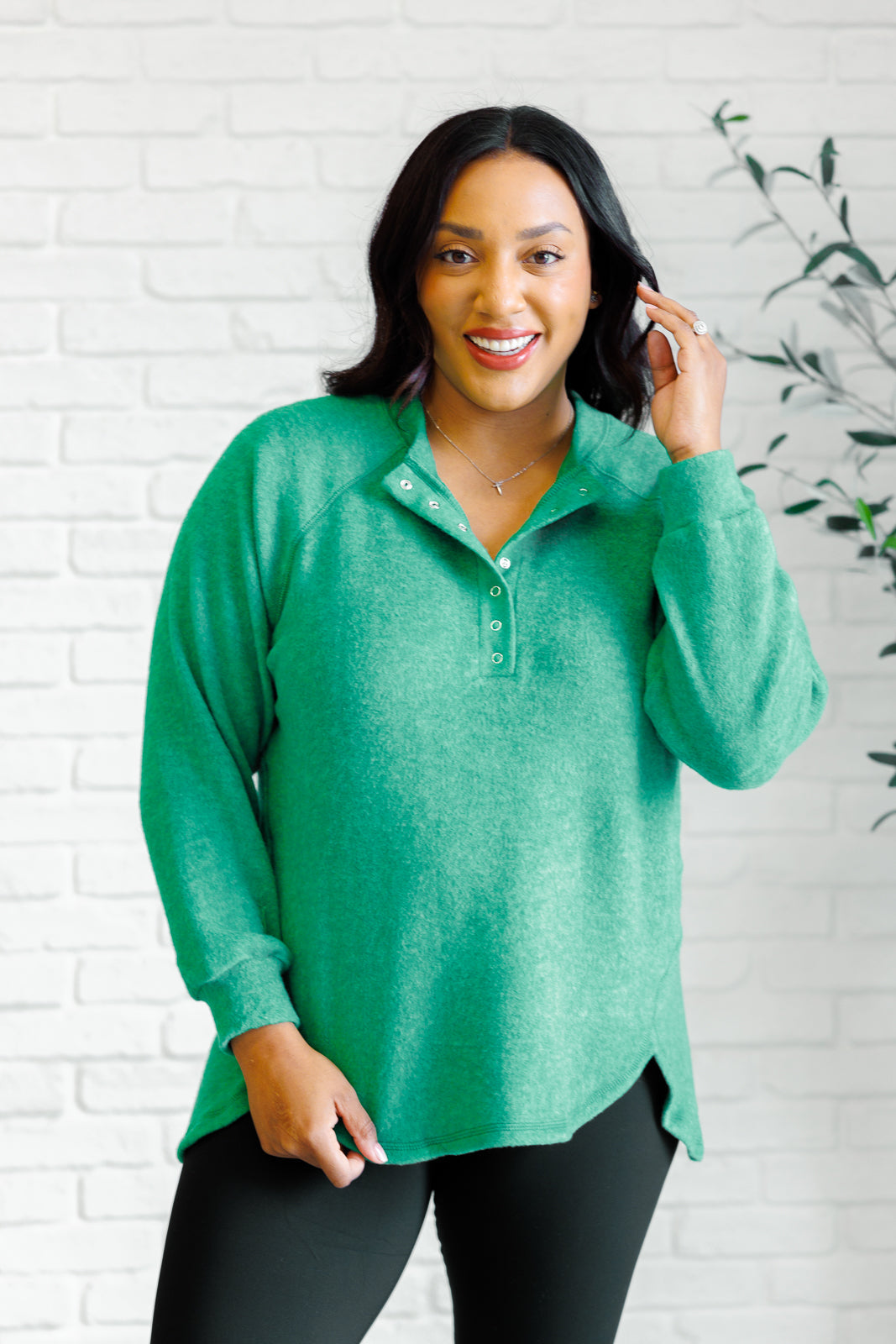 Keeping it Real Brushed Melange Hacci Long Sleeve Tee in Forest Green | Soft Casual Women's Top for Fall & Winter | Perfect for Layering, Coffee Dates and Weekend Outfits