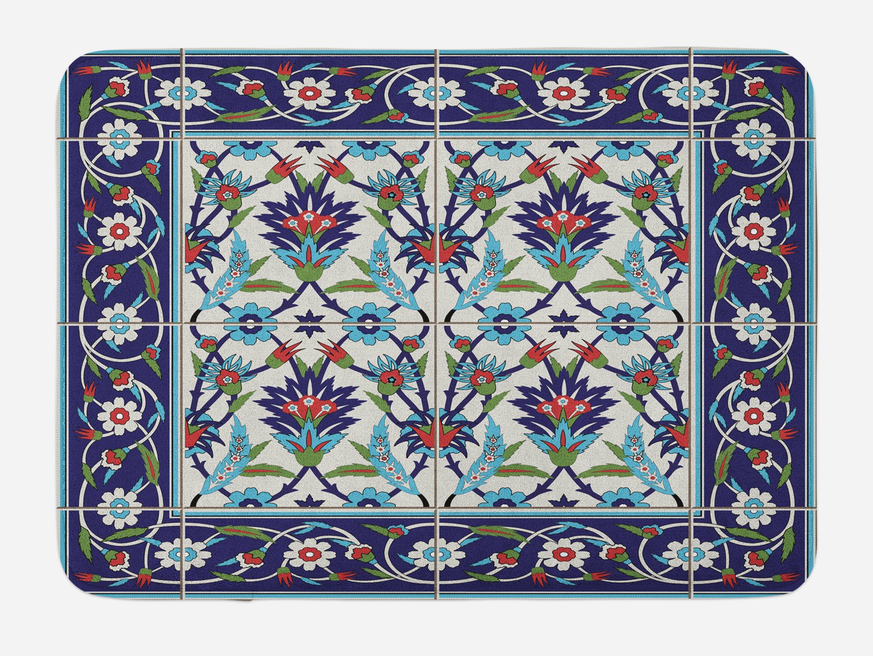 Ambesonne Turkish Pattern Bath Mat - Non-Slip Plush Bathroom Rug with Mosaic Tiles, Tulips & Daisies Design, 30.2 x 20 Inches, Multicolor - Perfect for Bathroom Decor, Spa Retreat & Luxury Home Upgrade