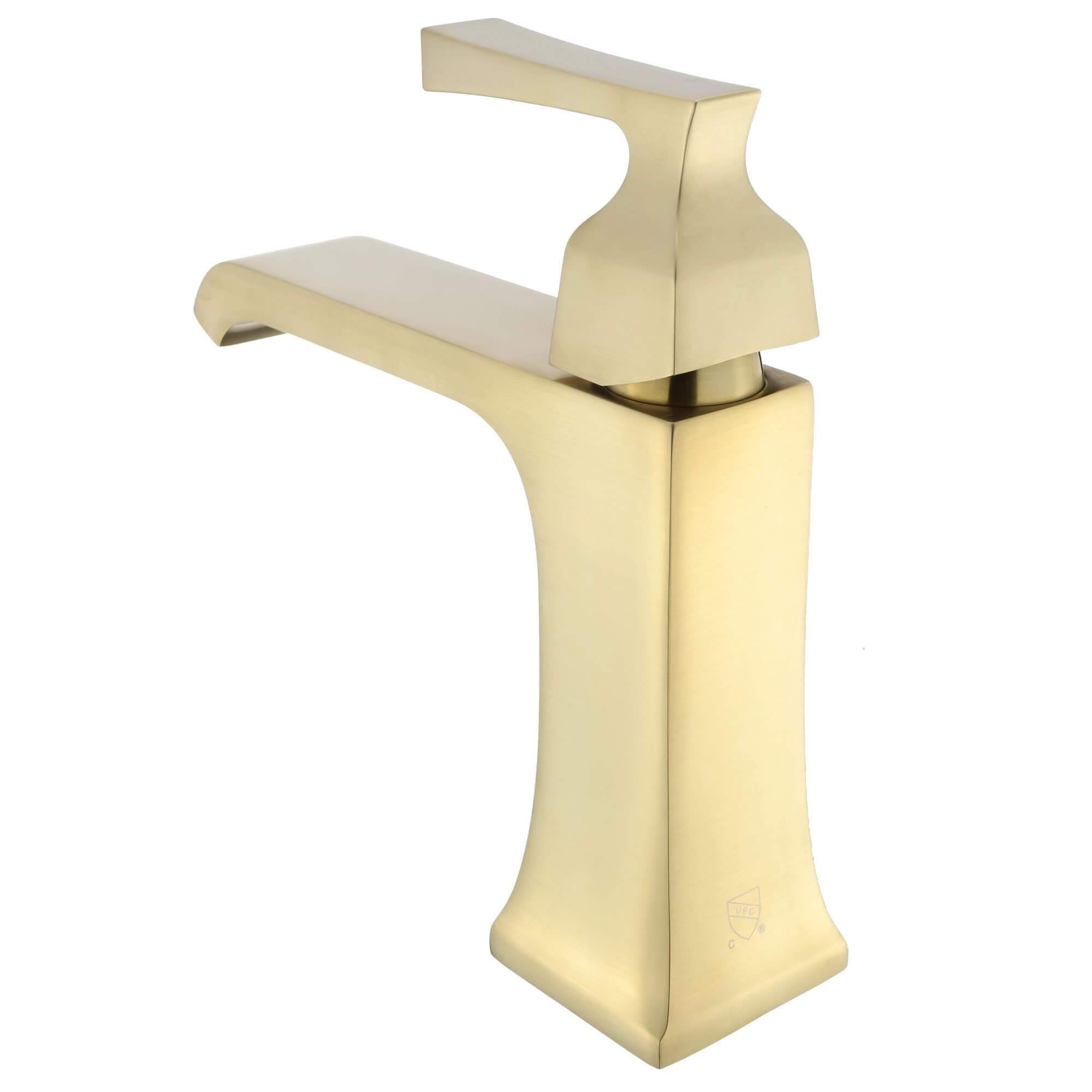 Fine Fixtures Arched Square Single Hole Bathroom Faucet in Satin Brass - Modern Waterfall Bathroom Sink Faucet for Vanity, Powder Room & Guest Bath