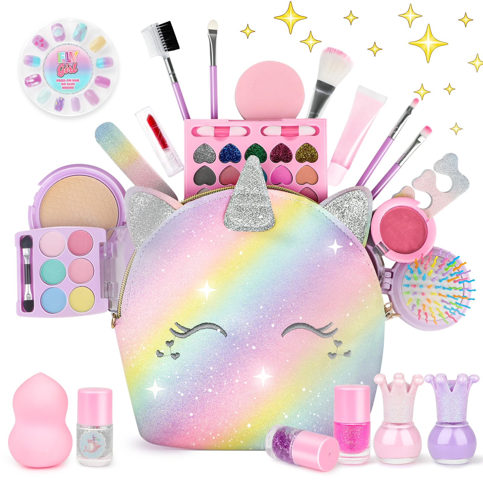 Safe & Non-Toxic deAO Kids Makeup Kit with Nail Polish & Messenger Bag - Princess Pretend Play Cosmetic Toy for Girls Ages 3-5+ | Birthday Gifts, Dress-Up Parties & Role Play Activities