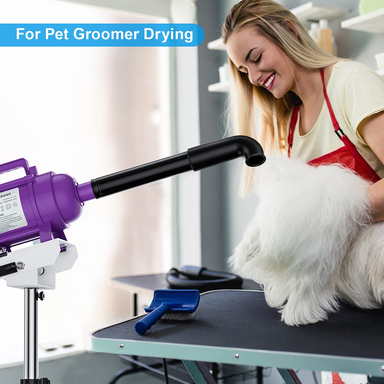 4.3HP Adjustable Speed & Heat Pet Grooming Dryer with Stand - Professional High Velocity Dog Hair Dryer for Fluffy Pets - Perfect for Grooming Salons, Pet Spas & Home Use