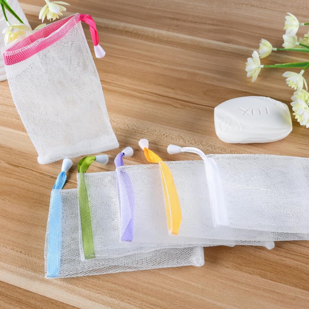 Baluue 10-Pack Mesh Soap Saver Bags - Reusable Facial & Body Cleansing Pouches for Exfoliating, Travel & Eco-Friendly Bath Accessories