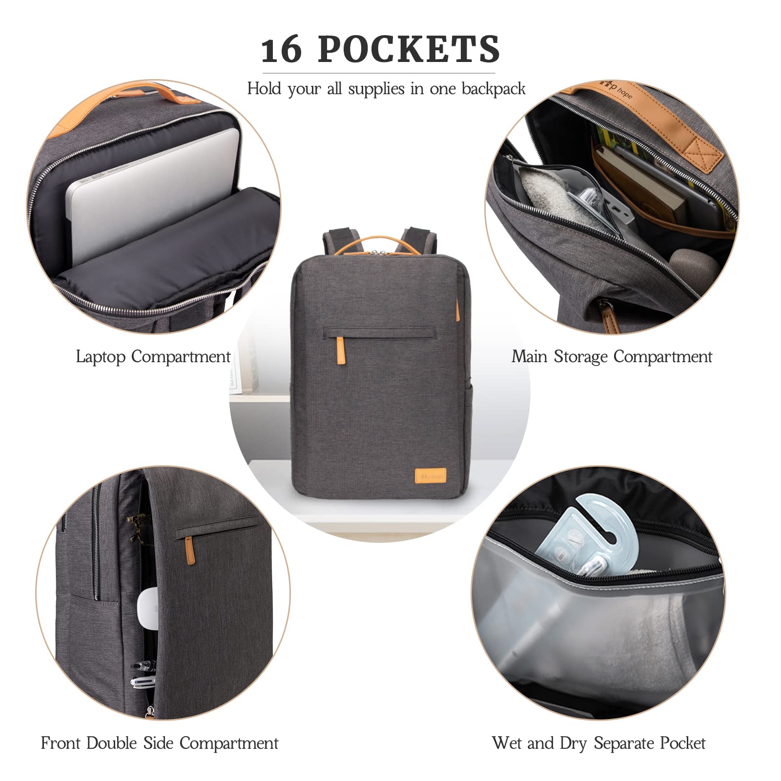 HP Hope Laptop Backpack for Women & Men - 15.6 Inch USB Charging Anti-Theft Travel Backpack with USB Port (Light Grey) - Perfect for Work, School, Business Trips & Daily Commute