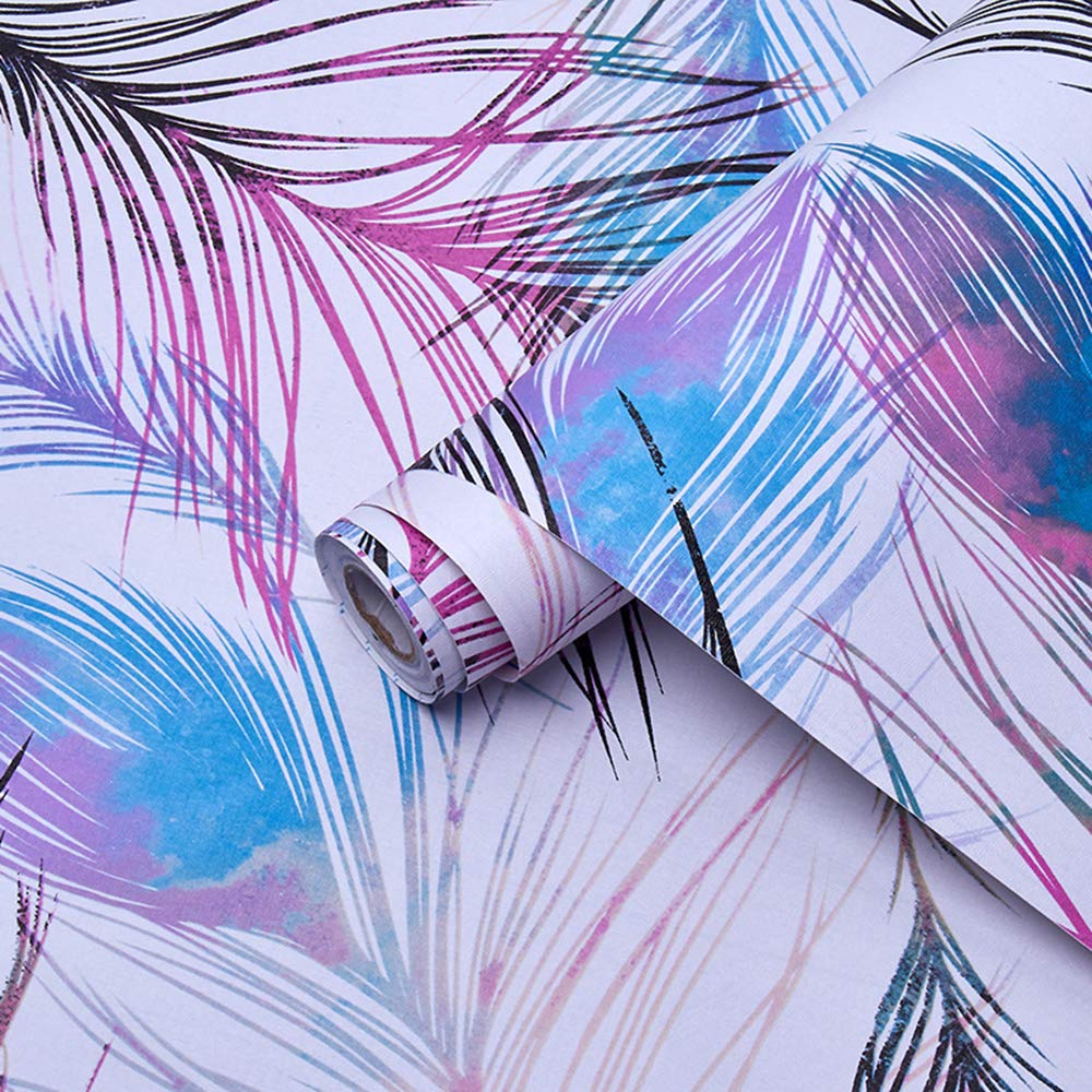 Self-Adhesive Vinyl Decorative Feather Contact Paper - 17.7x117 Inch Removable Wallpaper for Kitchen Backsplash, Shelves, Drawers, Cabinets & Furniture - Easy Peel & Stick DIY Home Decor Upgrade for Walls, Tables & Craft Projects